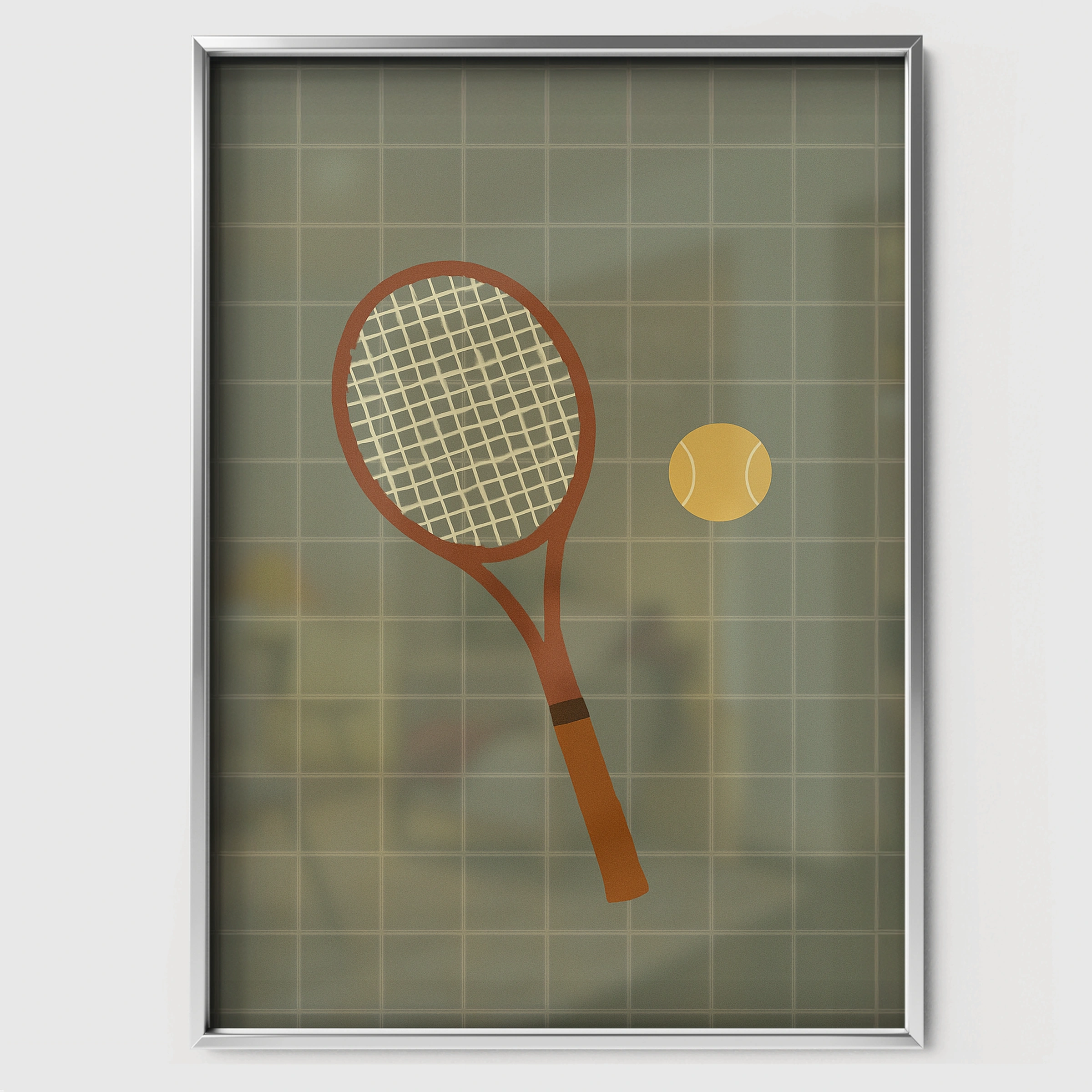 Tennis Racket and Ball Nursery Print - white framed nursery wall art print