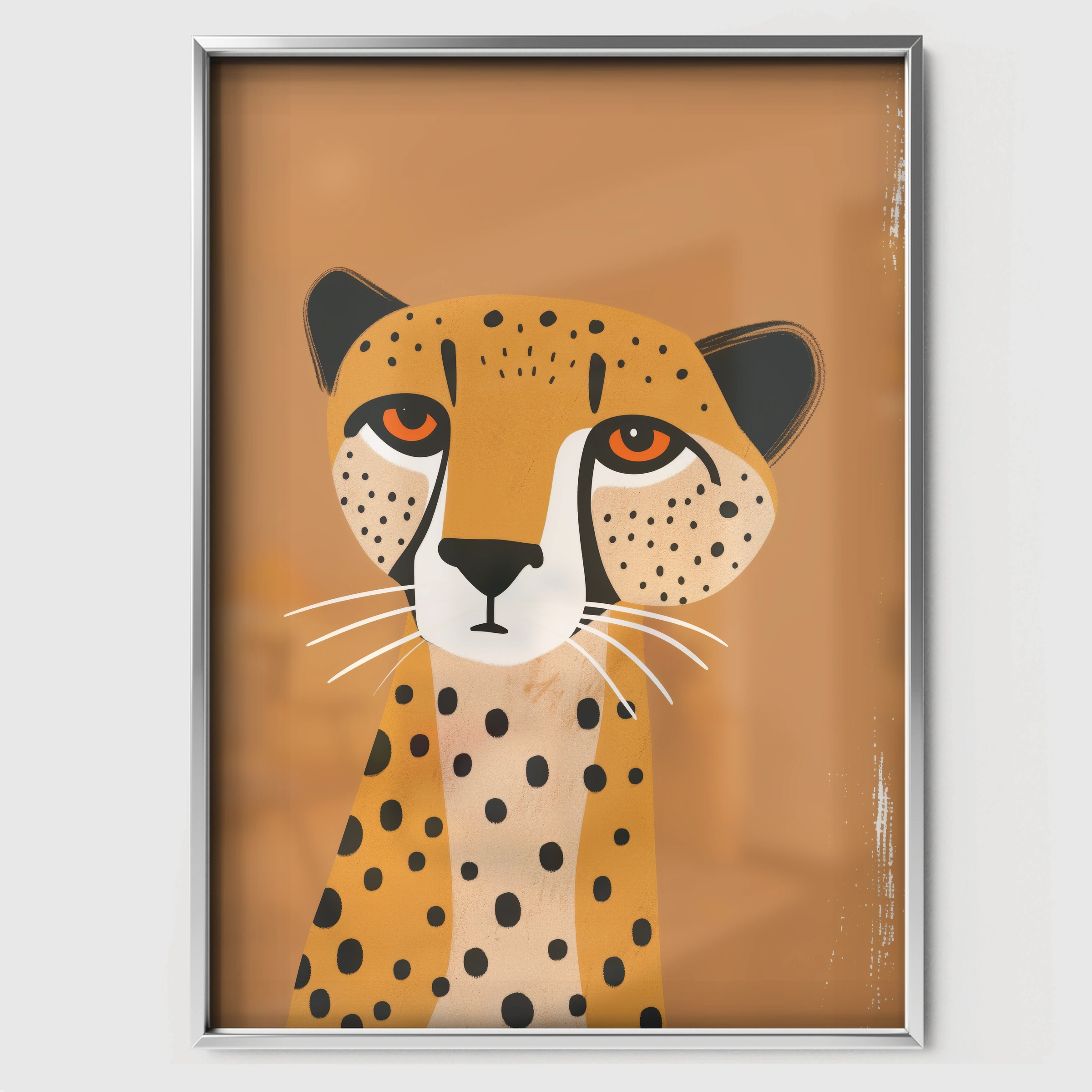 Terracotta Cheetah Nursery Print - white framed nursery wall art print