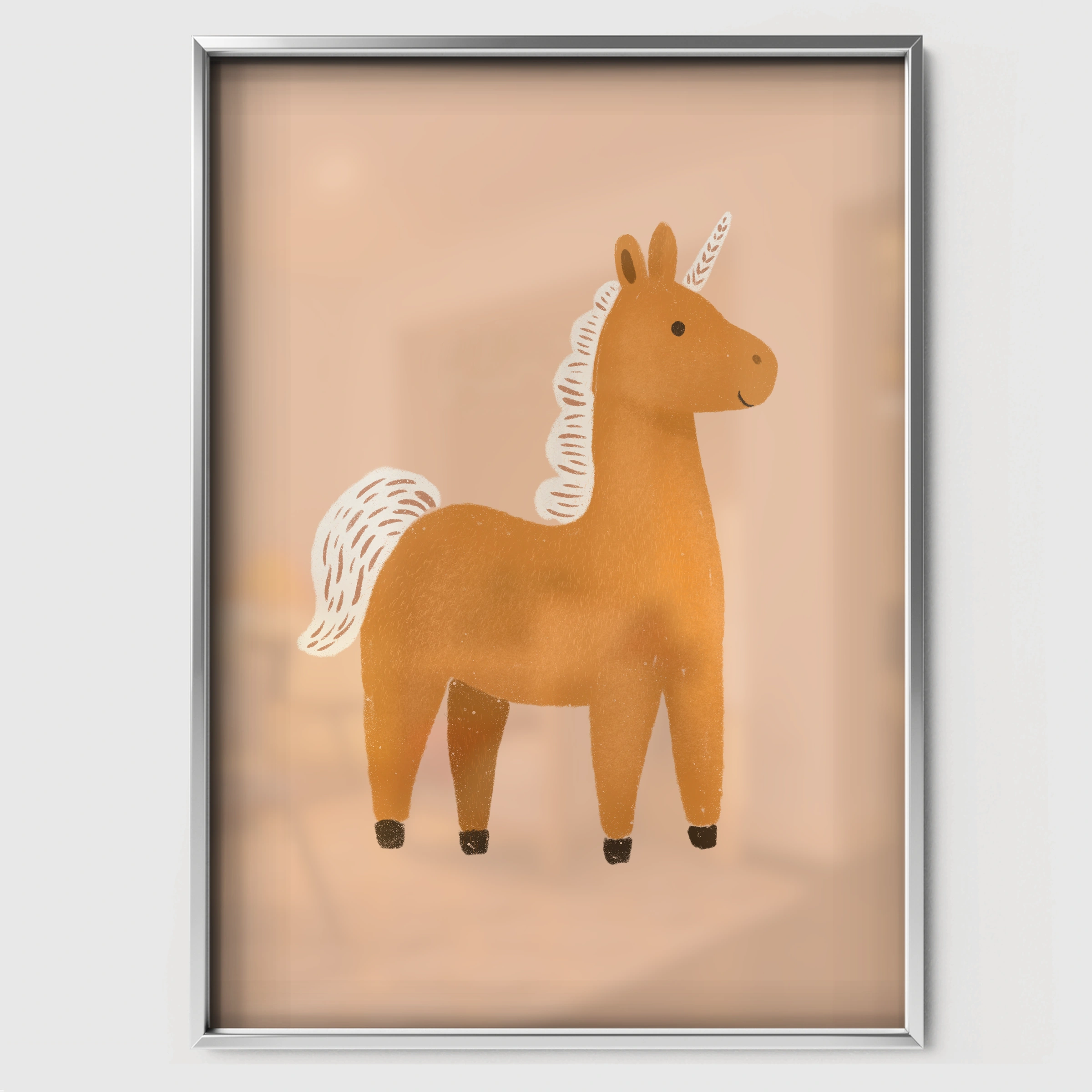 Terracotta Llama Nursery Print - white framed nursery wall art print