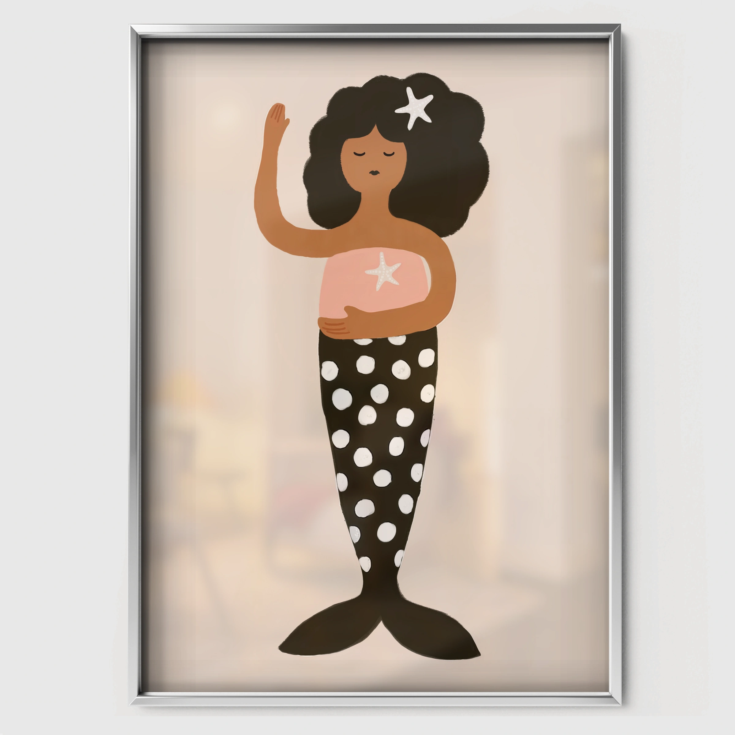 Terracotta Mermaid Nursery Print - white framed nursery wall art print