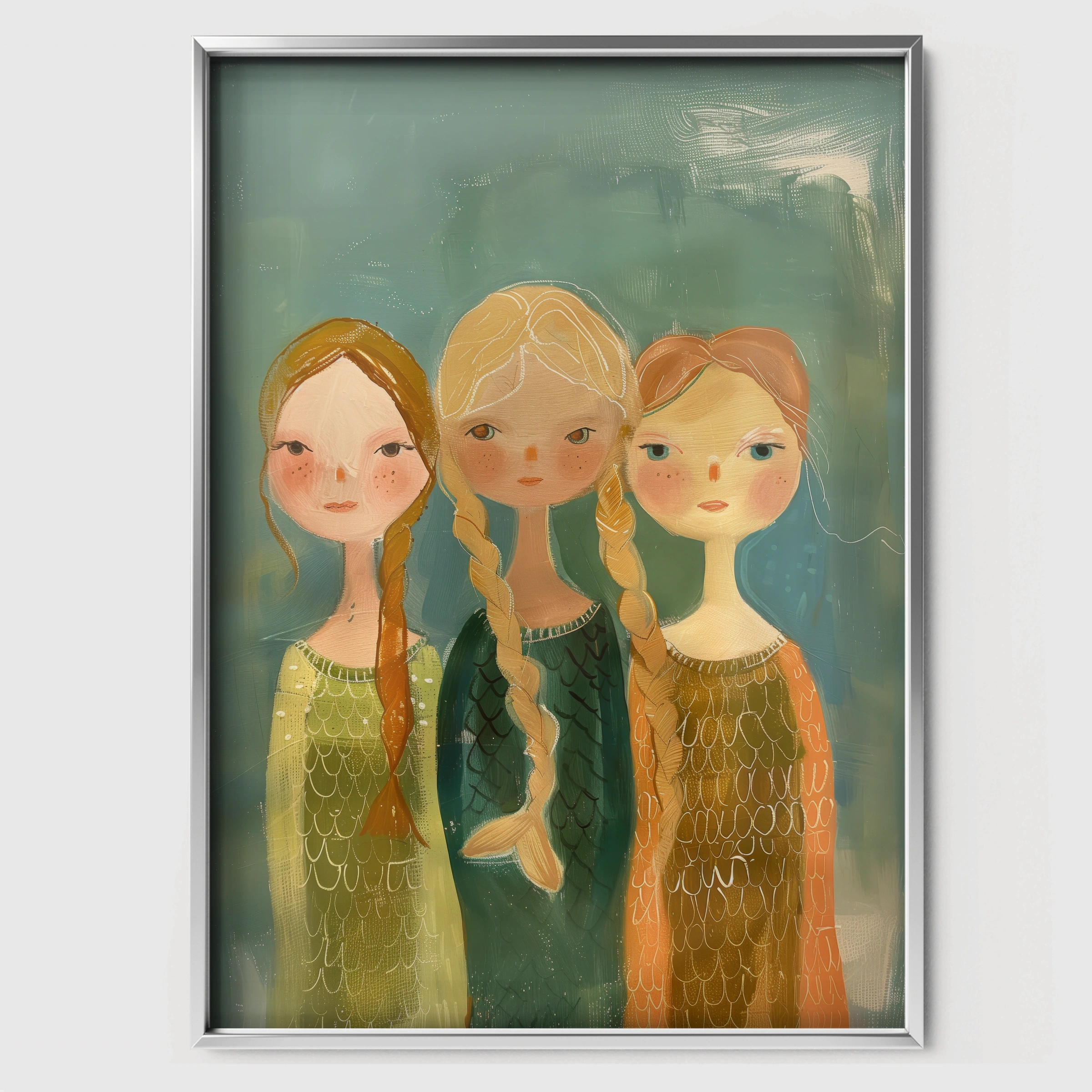 Three Girls Nursery Print - white framed nursery wall art print