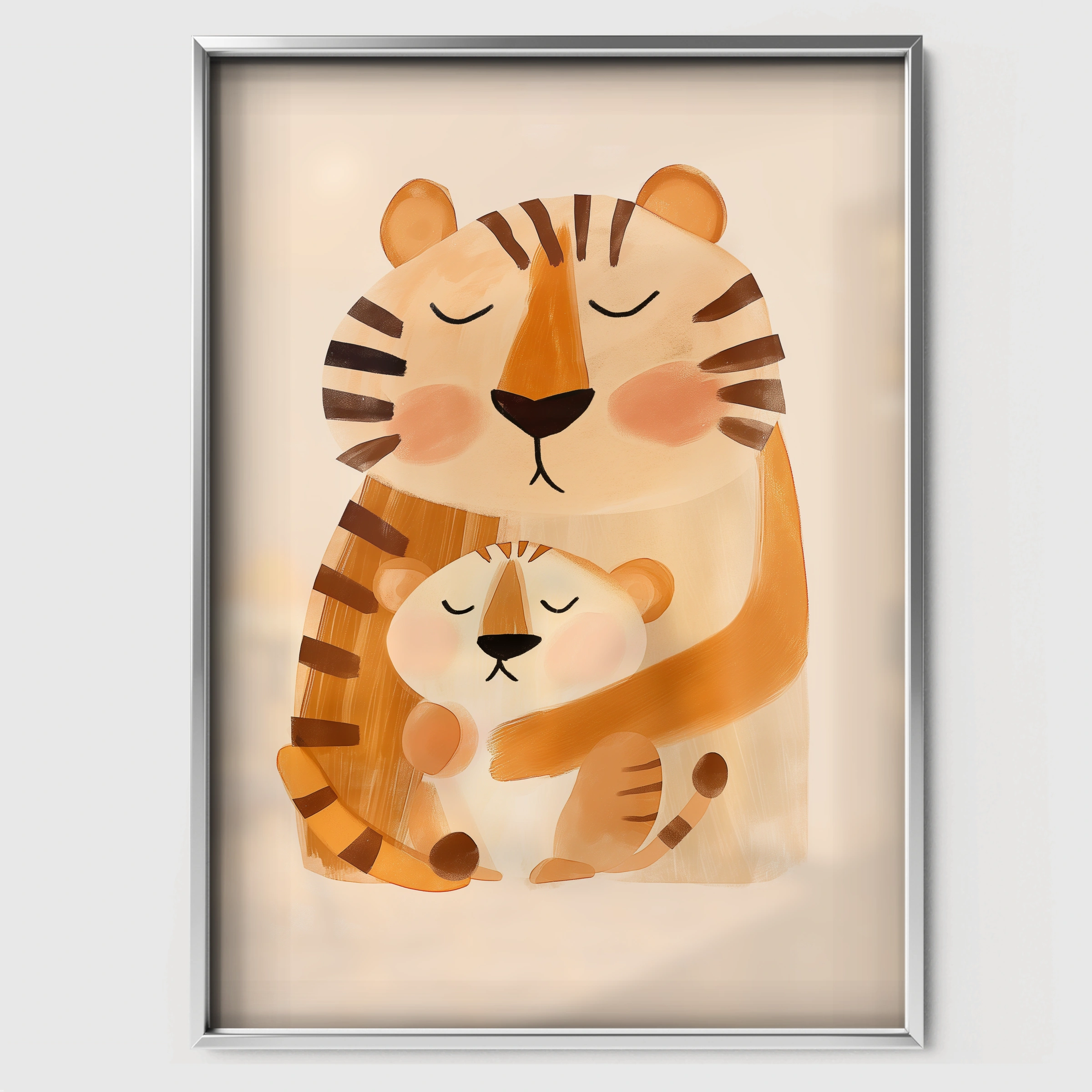 Tiger and Cub Nursery Print - white framed nursery wall art print