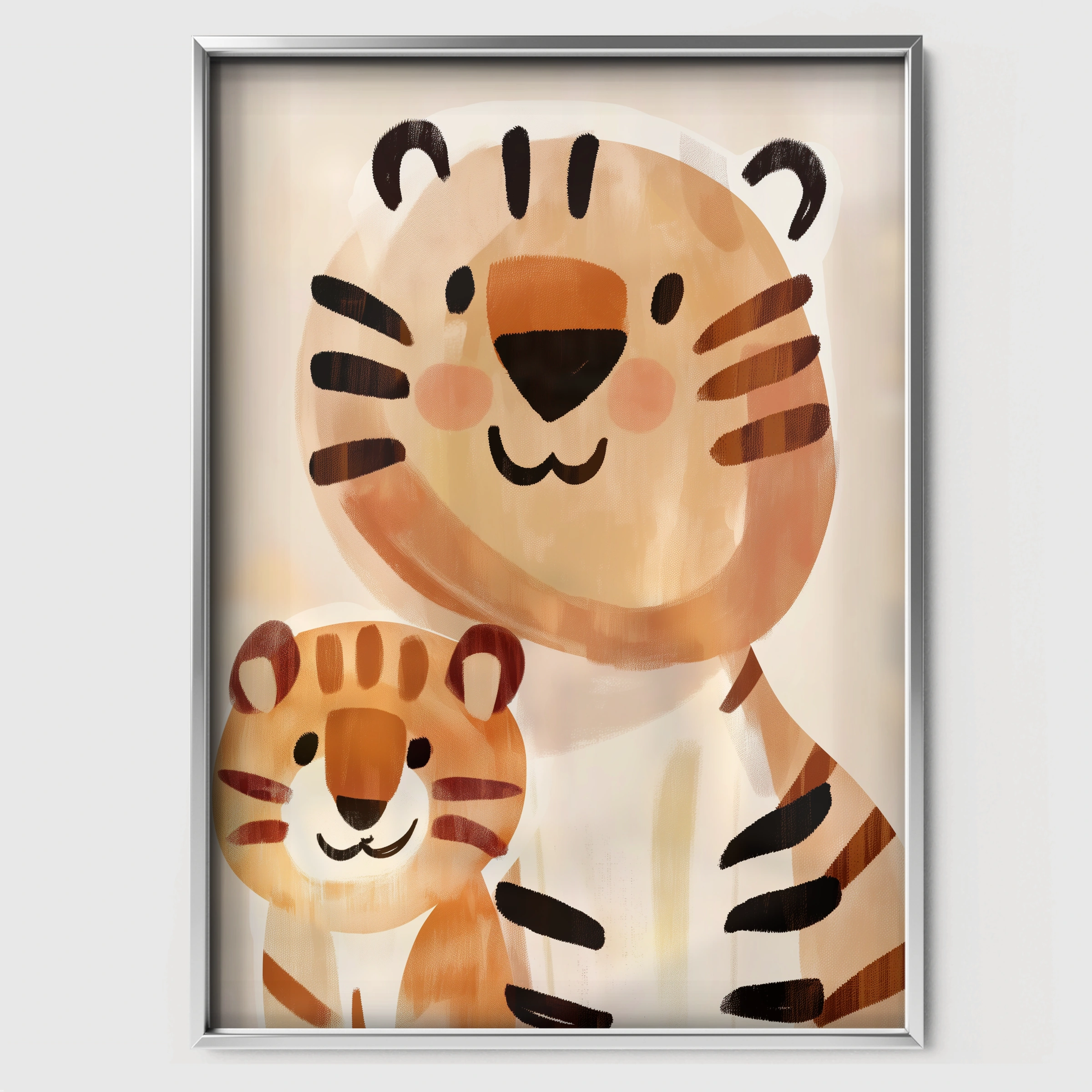 Tiger and Cub Two Nursery Print - white framed nursery wall art print