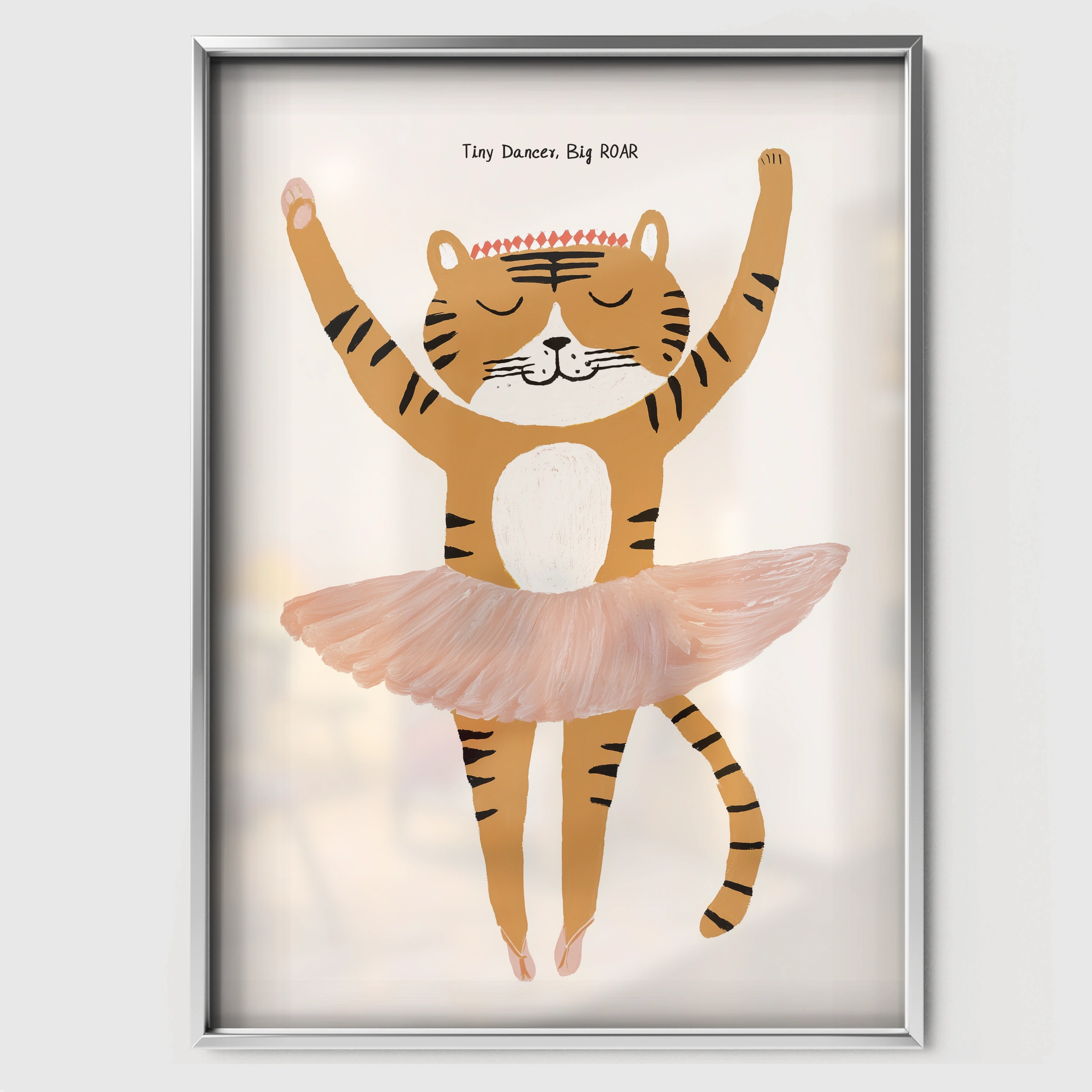 Tiger Ballerina Nursery Print - white framed nursery wall art print