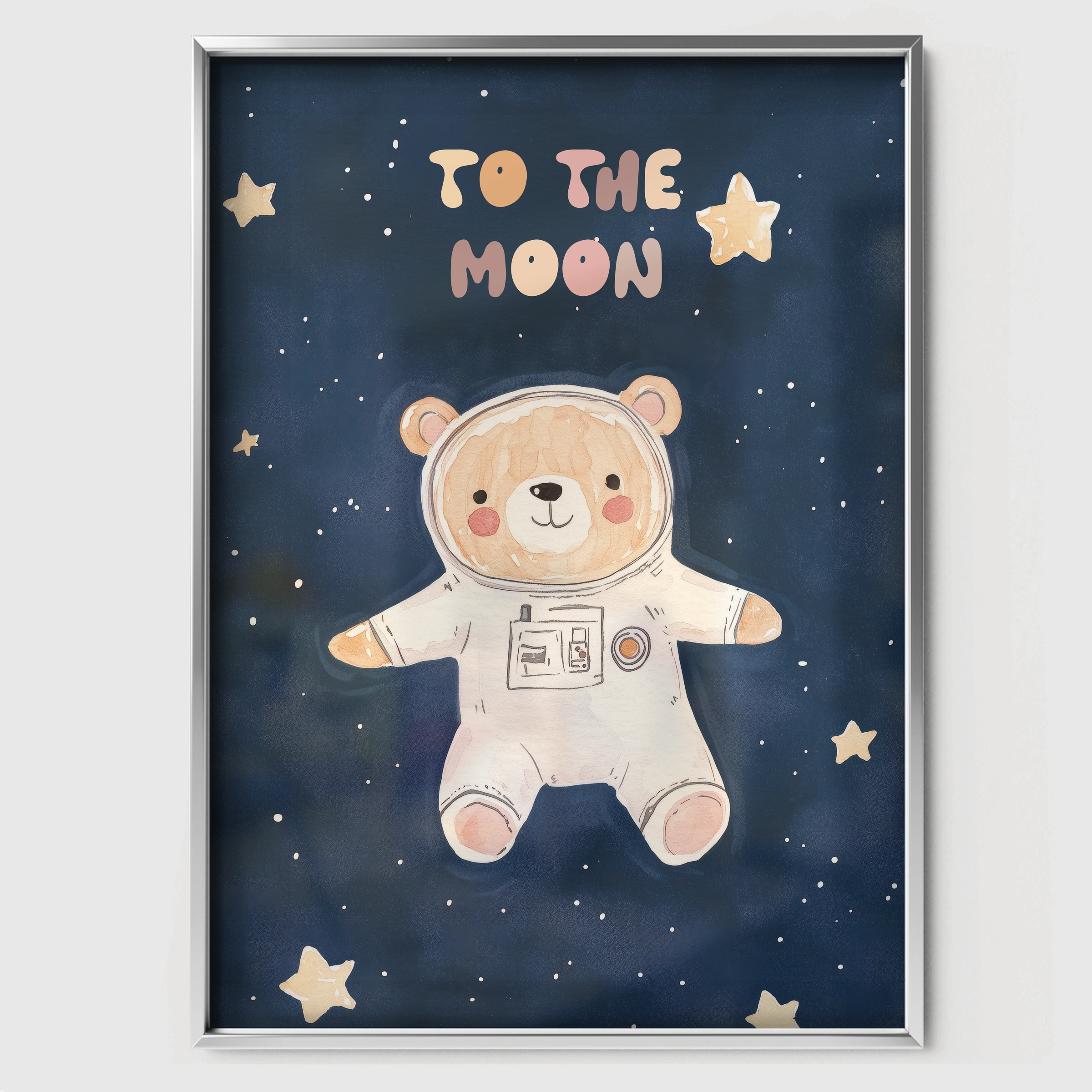 To The Moon Bear Nursery Print - white framed nursery wall art print
