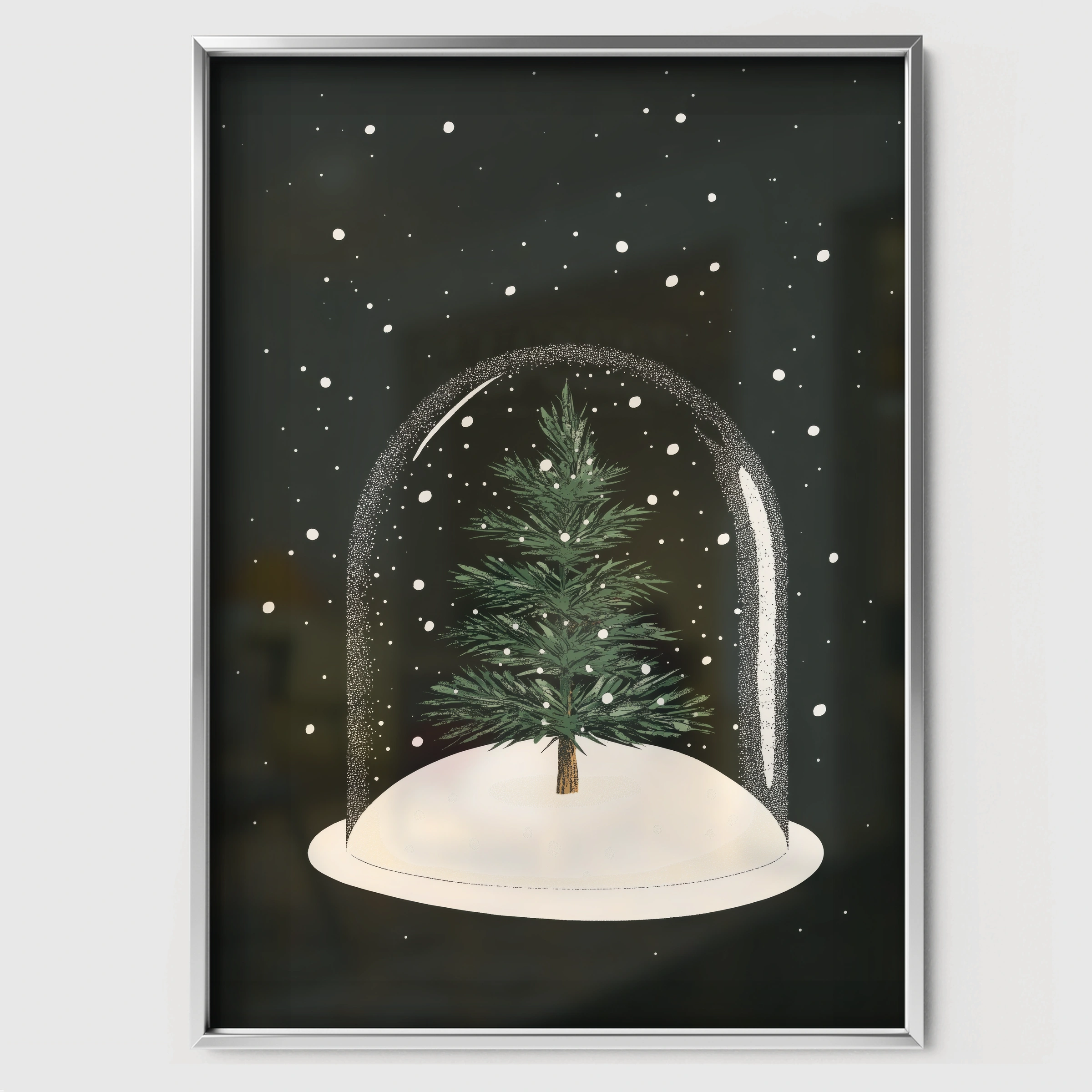 Tree in a Snow Globe Christmas Print - white framed nursery wall art print