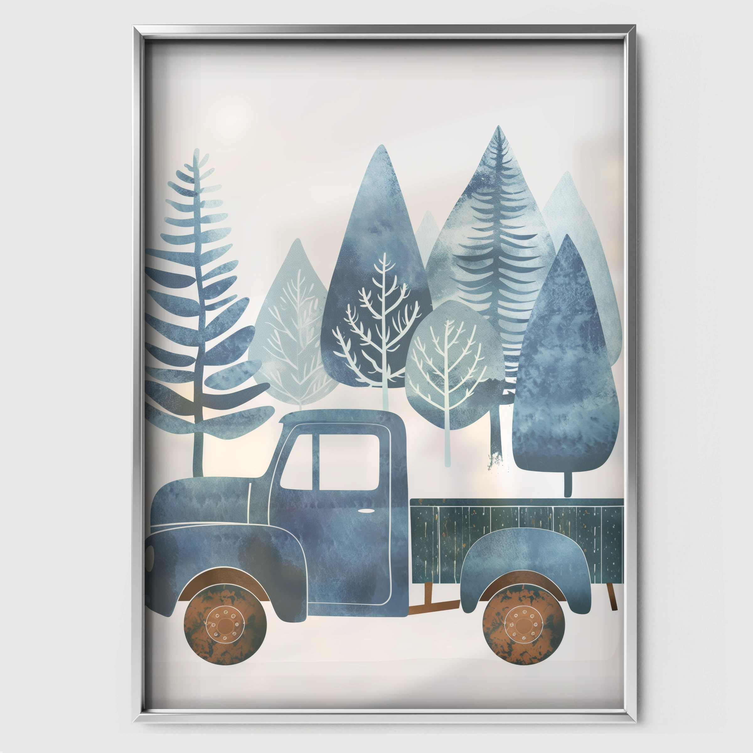Truck and Trees Nursery Print - white framed nursery wall art print