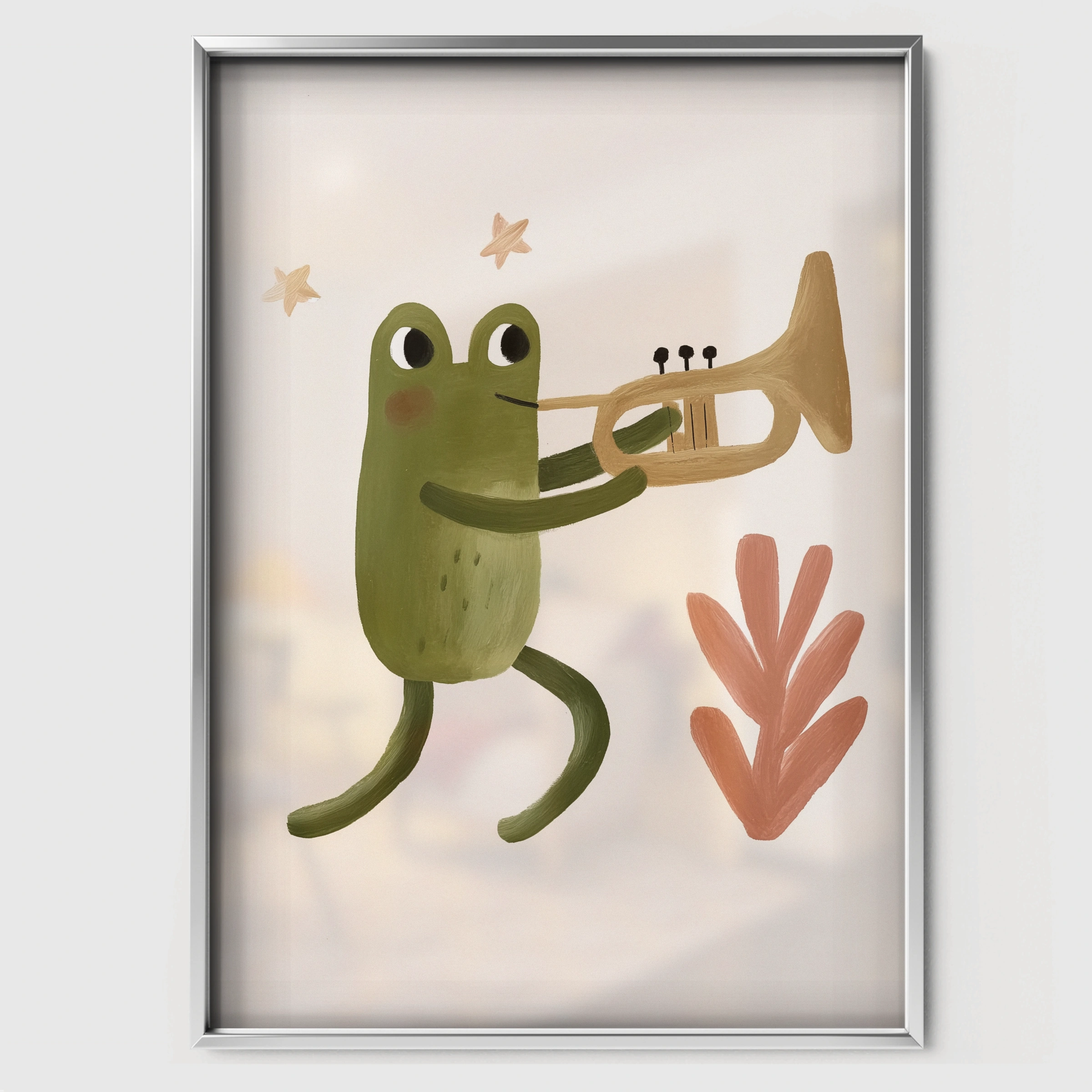 Trumpet Frog Nursery Print - white framed nursery wall art print
