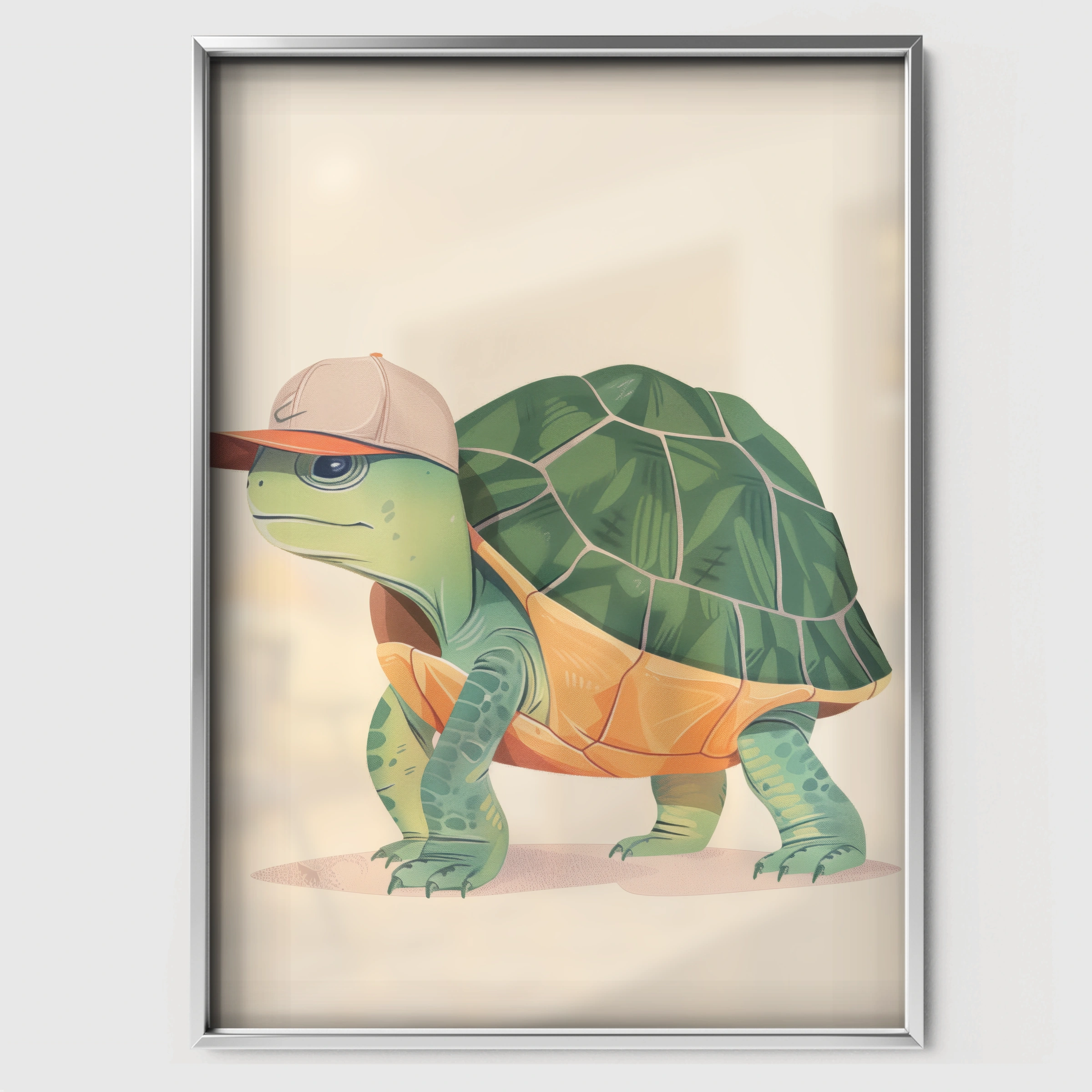 Turtle with a Cap Nursery Print - white framed nursery wall art print