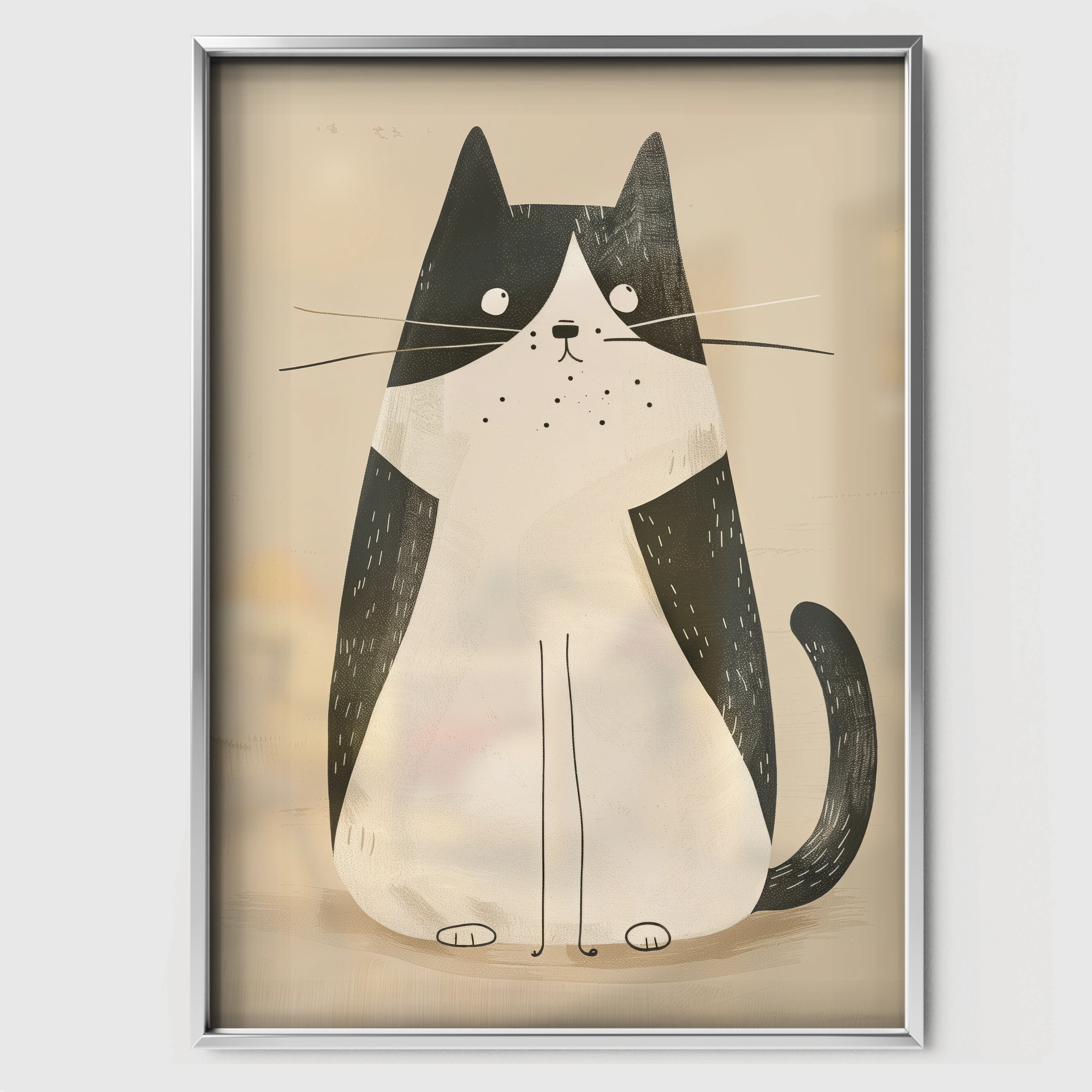 Tuxedo Cat Nursery Print - white framed nursery wall art print