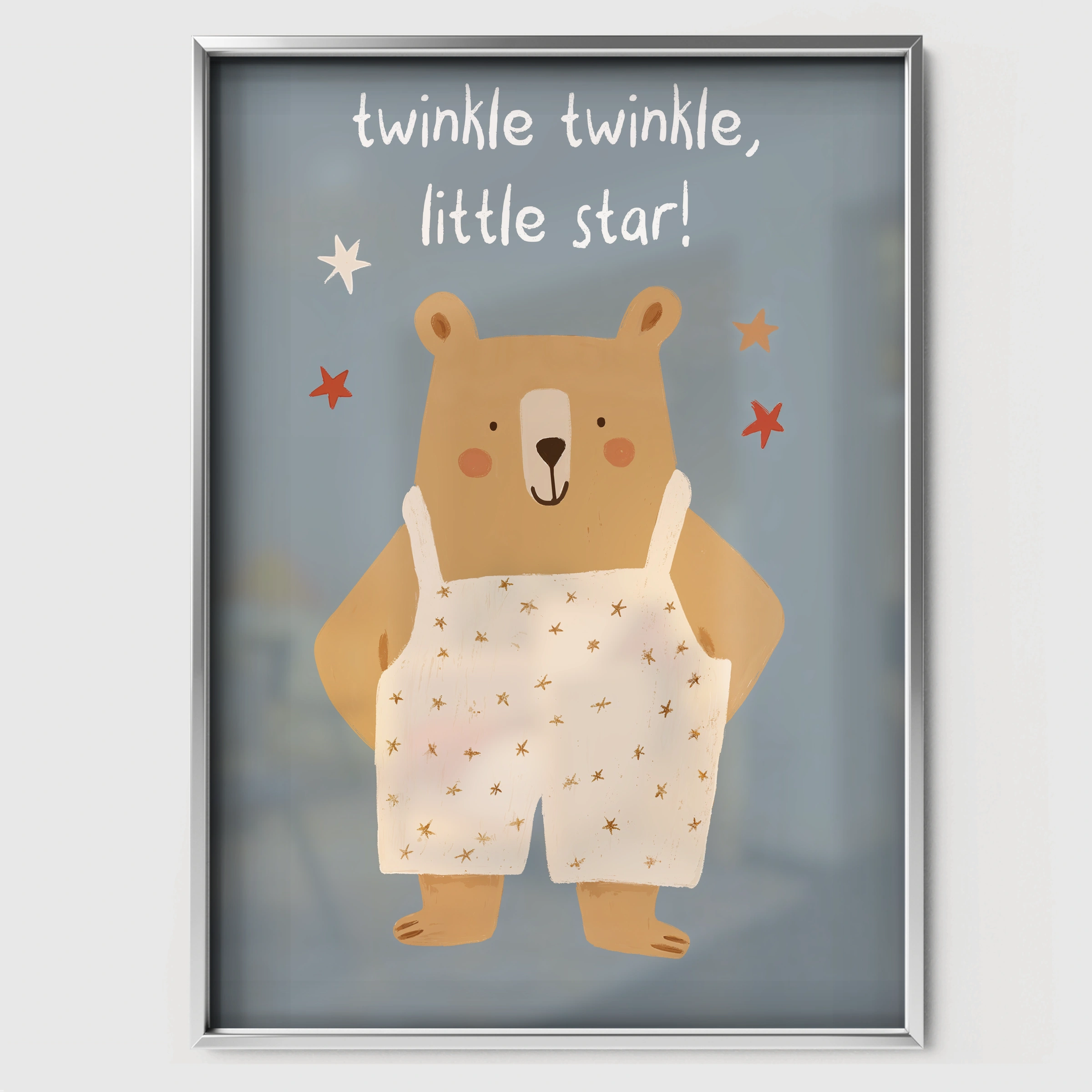 Twinkle Twinkle Bear Nursery Print - white framed nursery wall art print