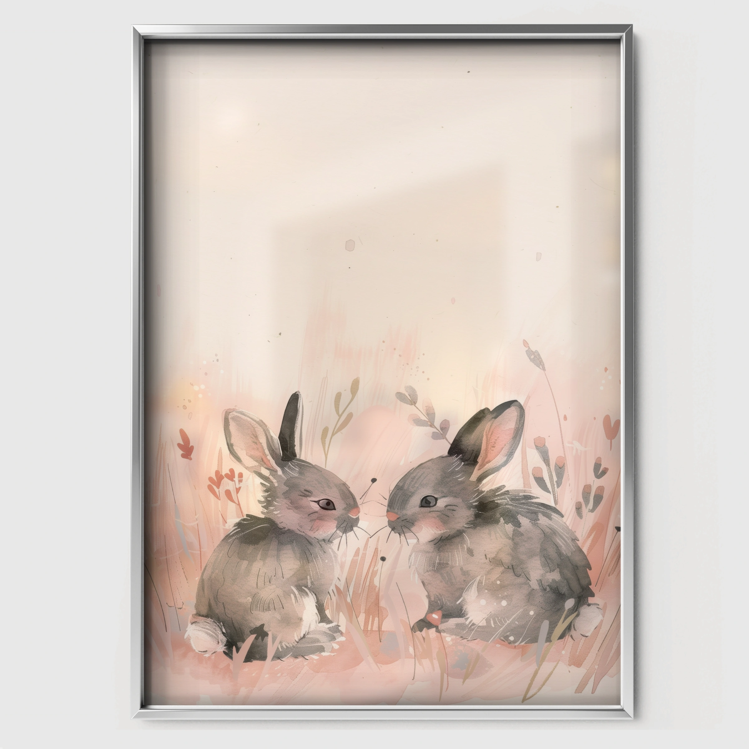 Two Bunnies Nursery Print - white framed nursery wall art print