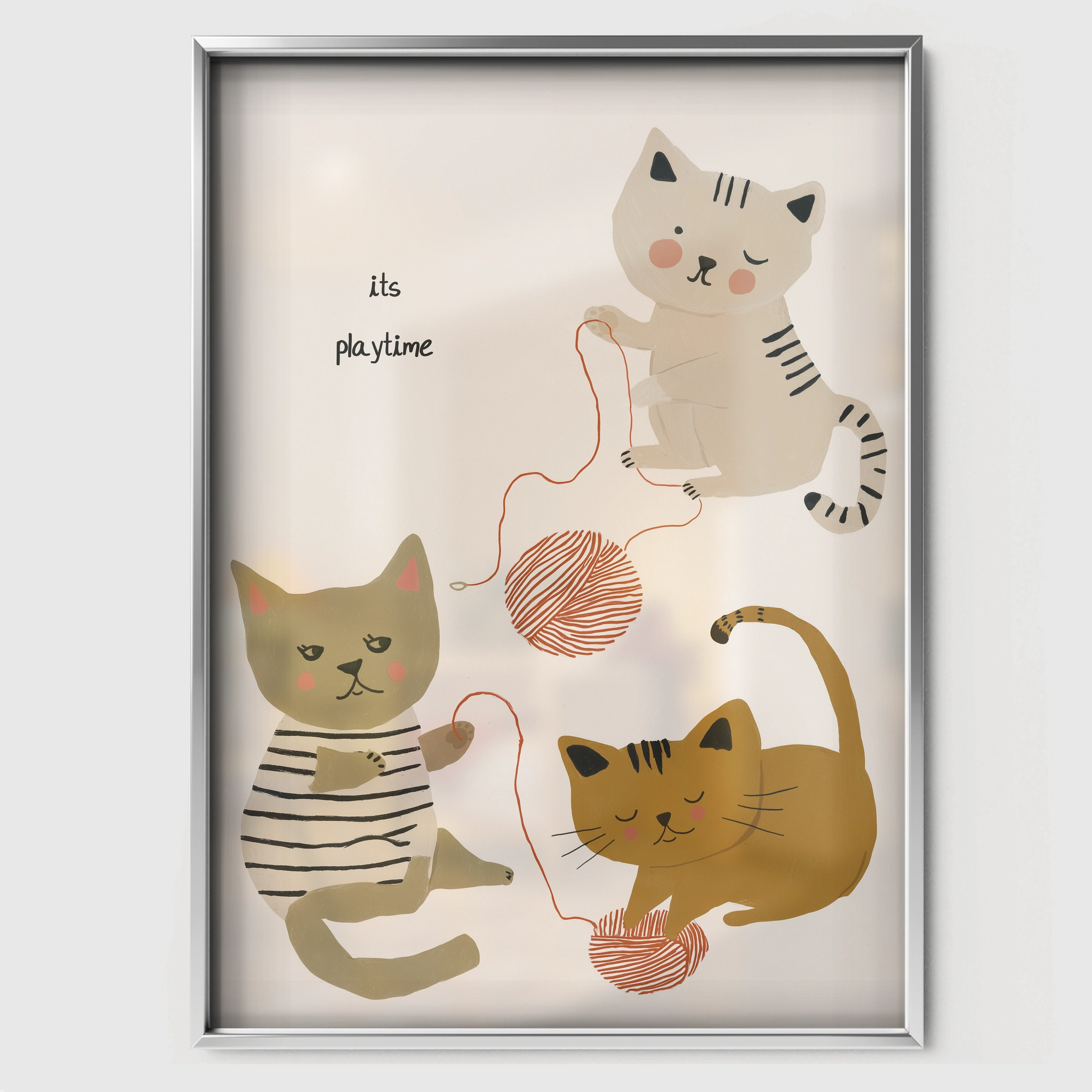 Two Cosy Cats Nursery Print - white framed nursery wall art print