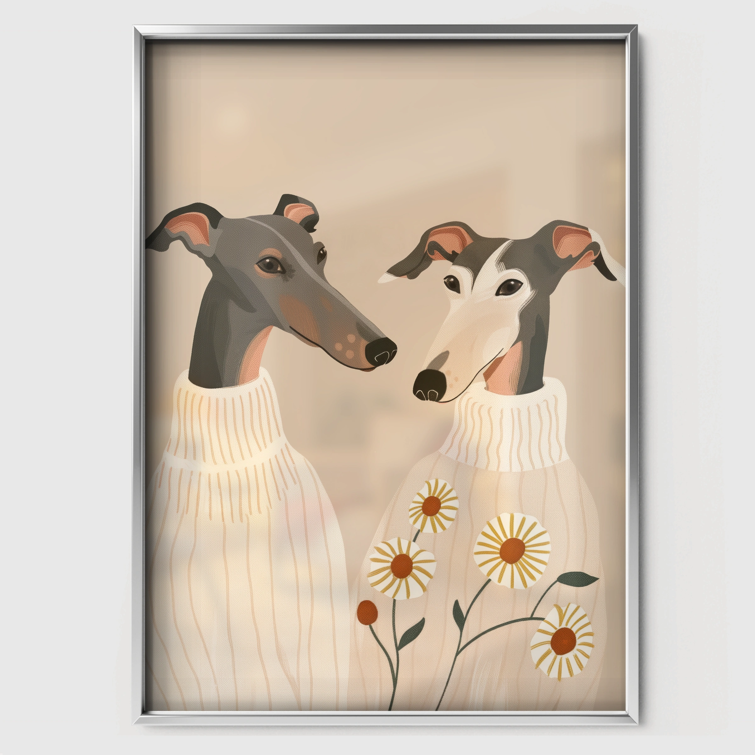 Two Greyhounds Nursery Print - white framed nursery wall art print