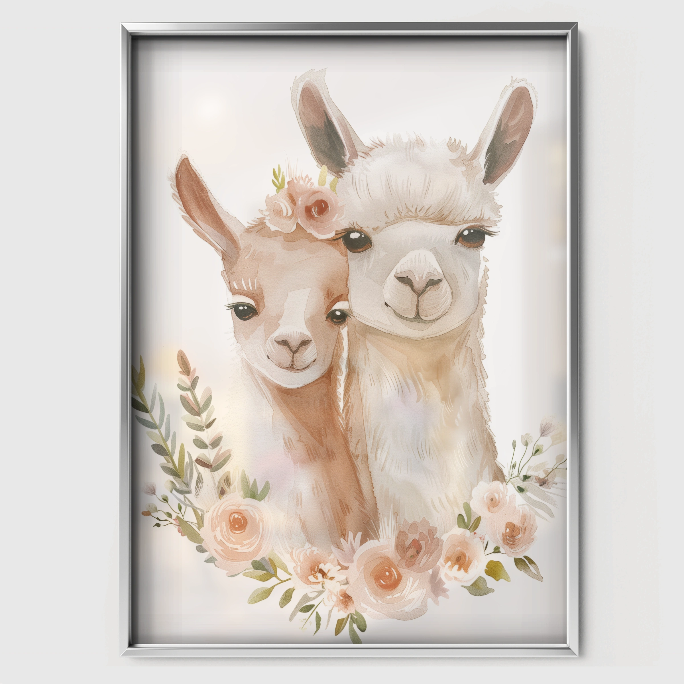 Two Llamas Nursery Print - white framed nursery wall art print