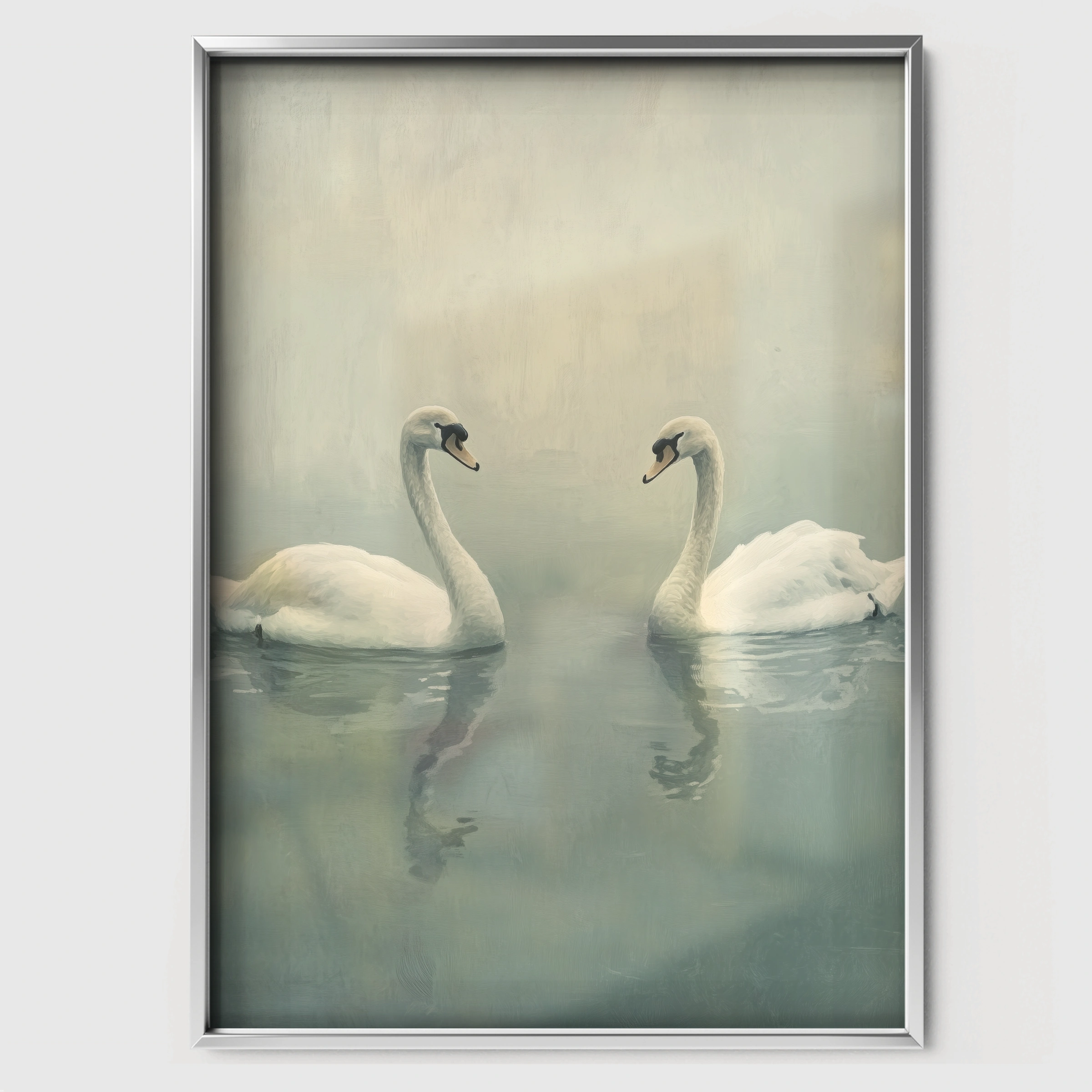 Two Swans on the Lake Nursery Print - white framed nursery wall art print