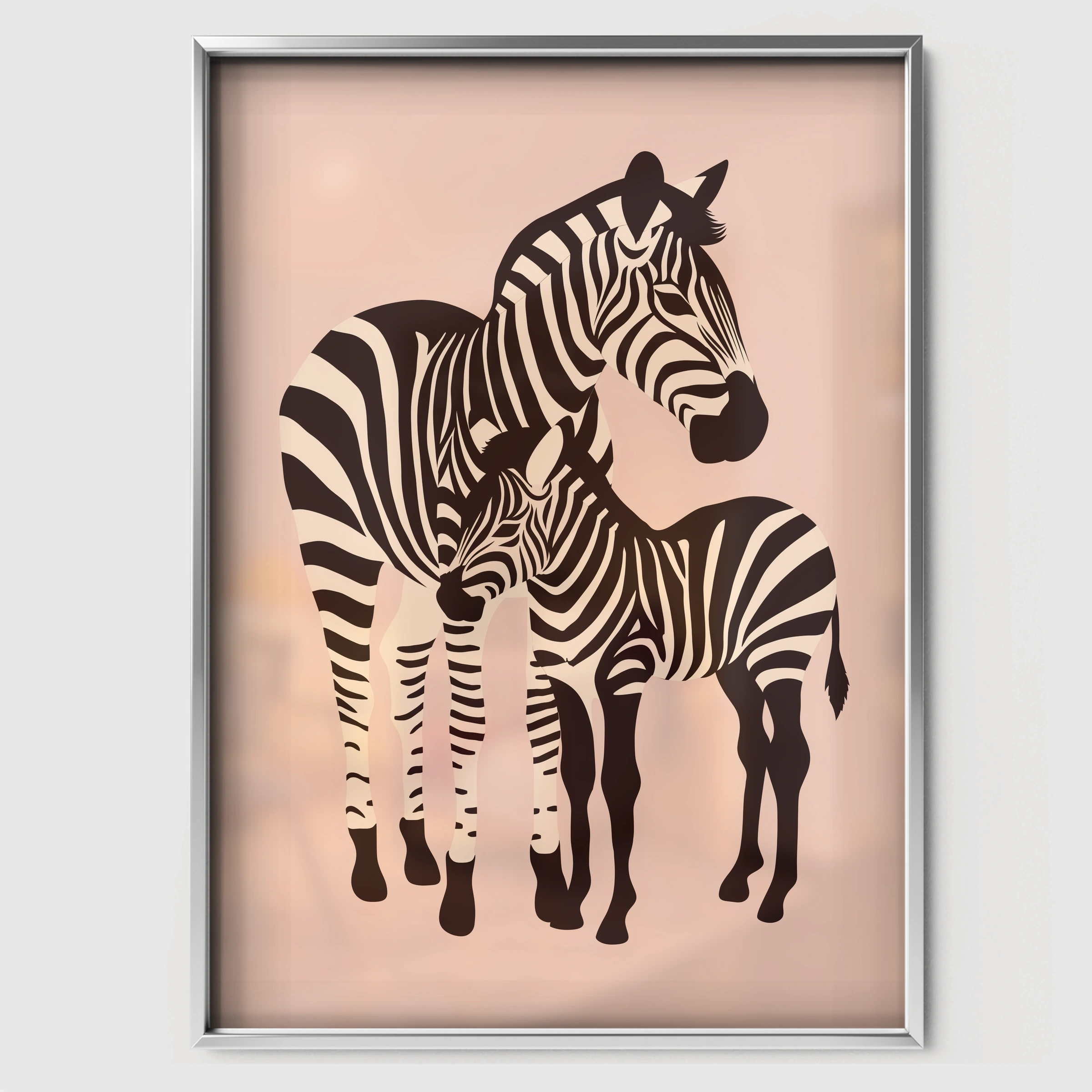 Two Zebras Nursery Print - white framed nursery wall art print
