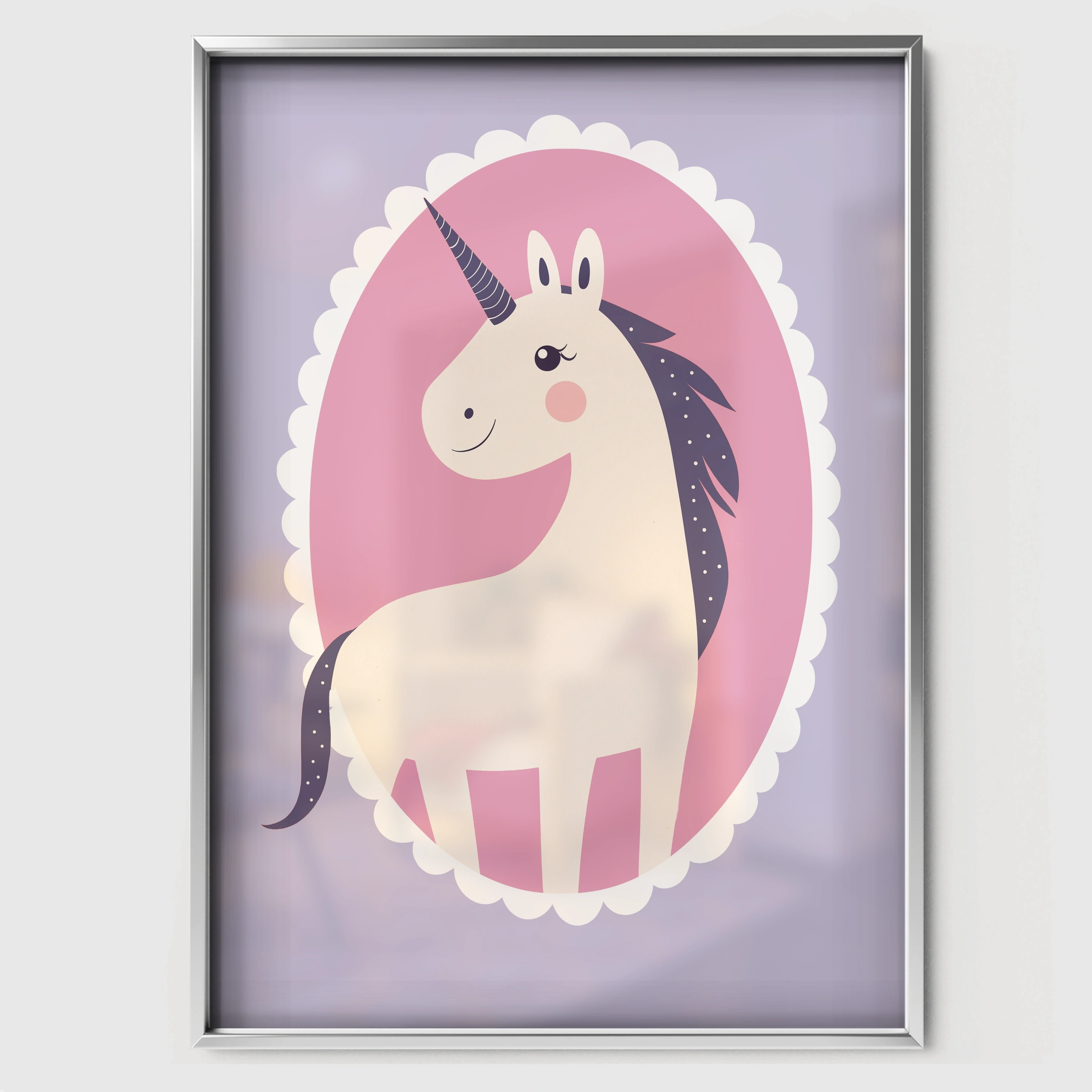 Unicorn Cameo Nursery Print - white framed nursery wall art print