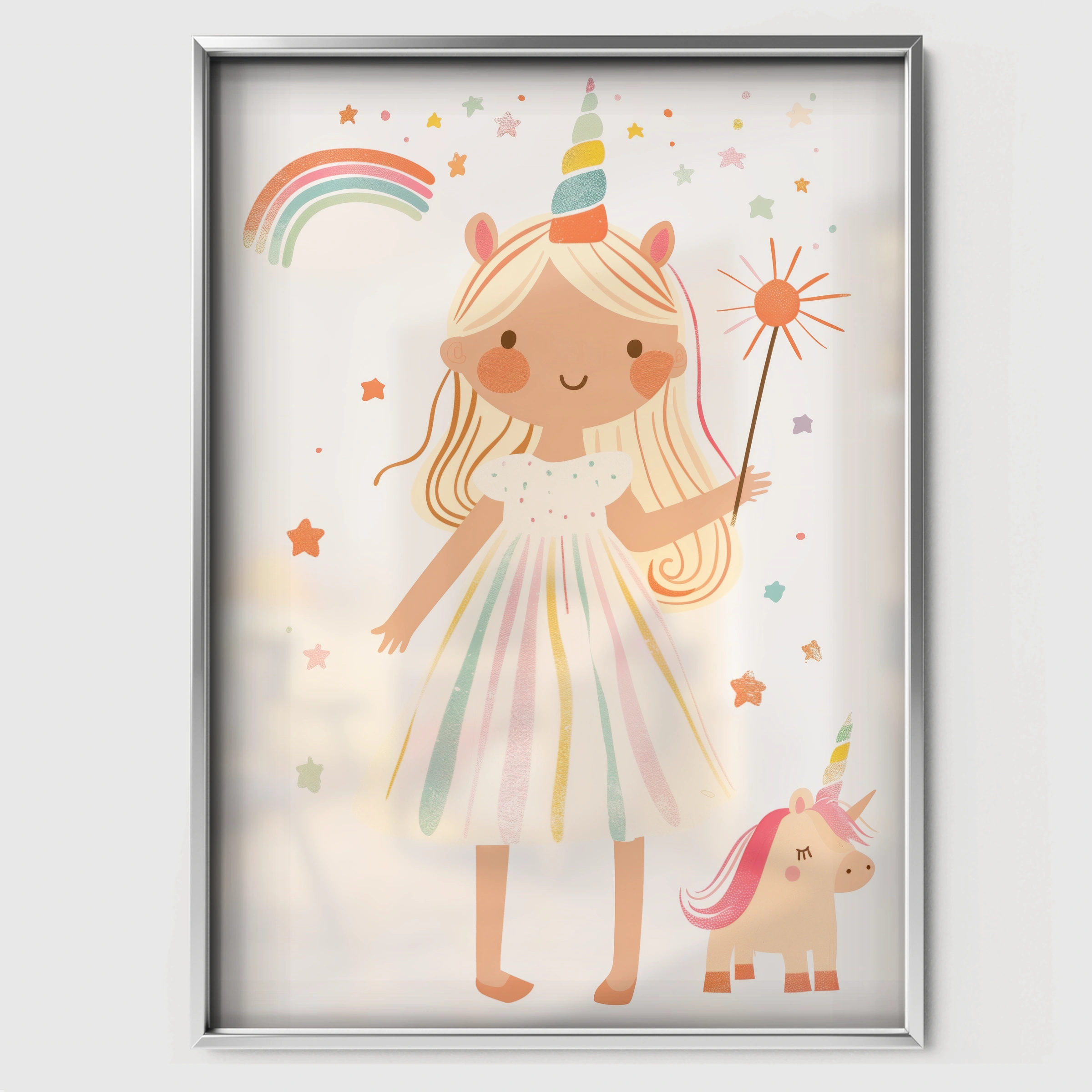 Unicorn Girl Nursery Print - white framed nursery wall art print
