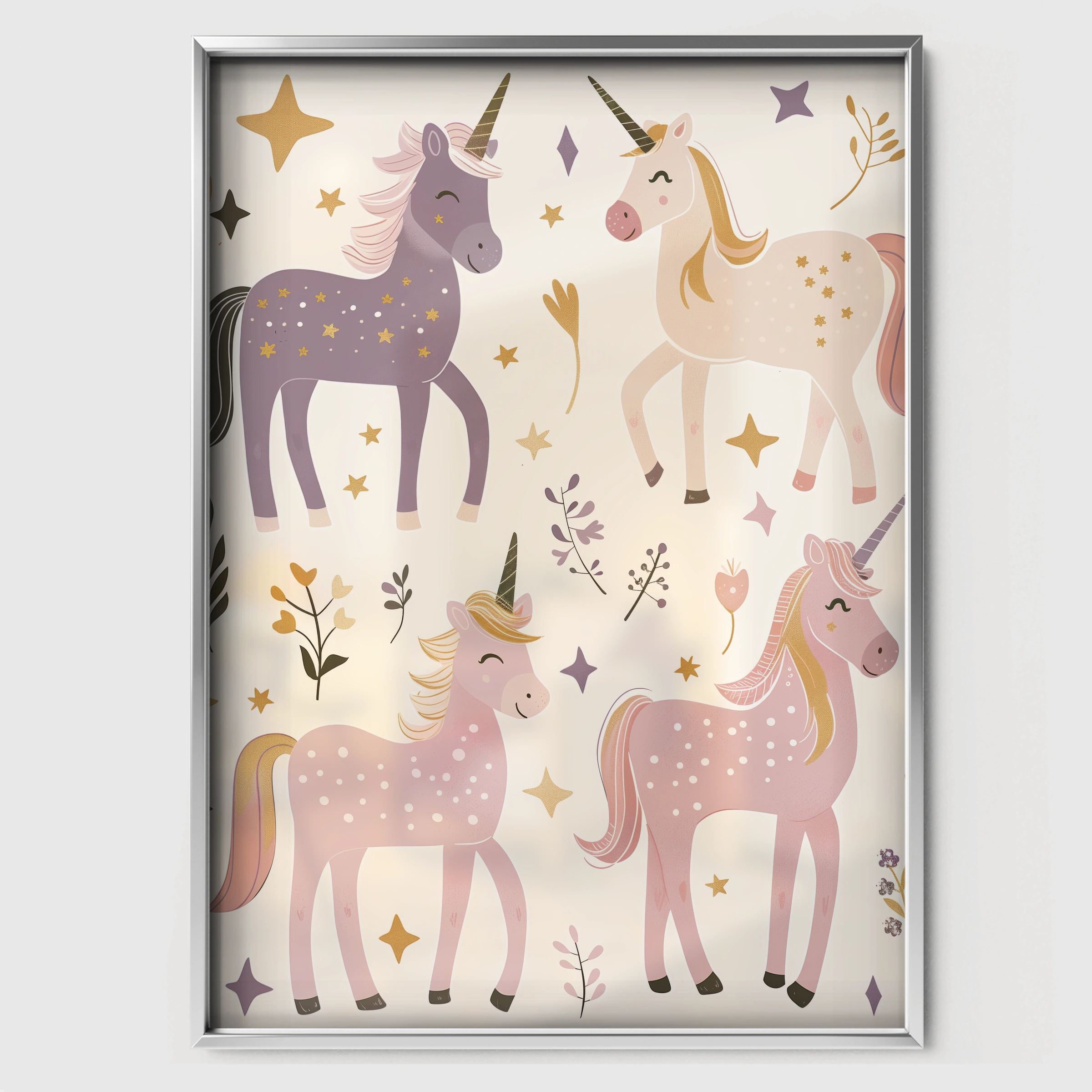 Unicorn Pattern Nursery Print - white framed nursery wall art print