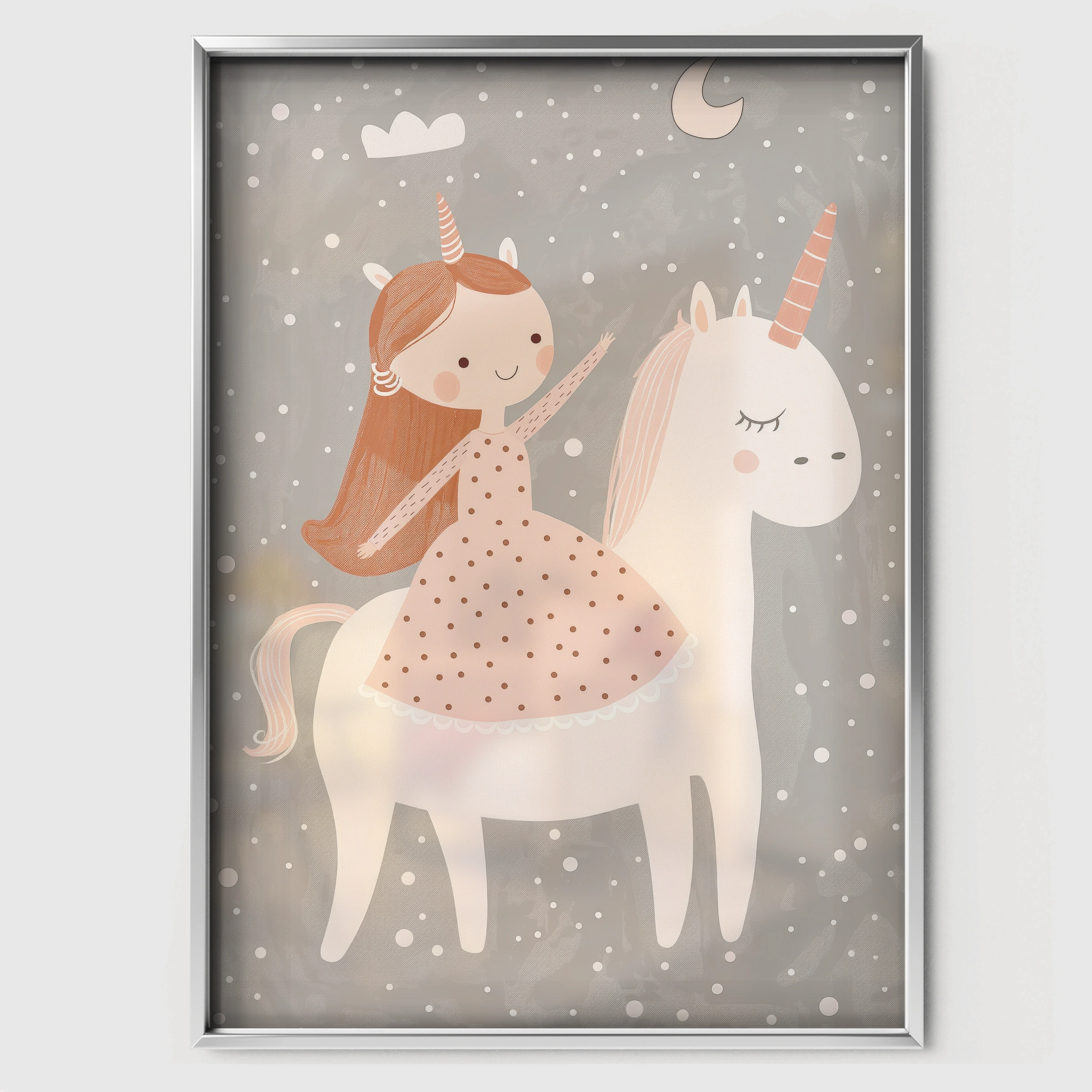 Unicorn Rider Nursery Print - white framed nursery wall art print
