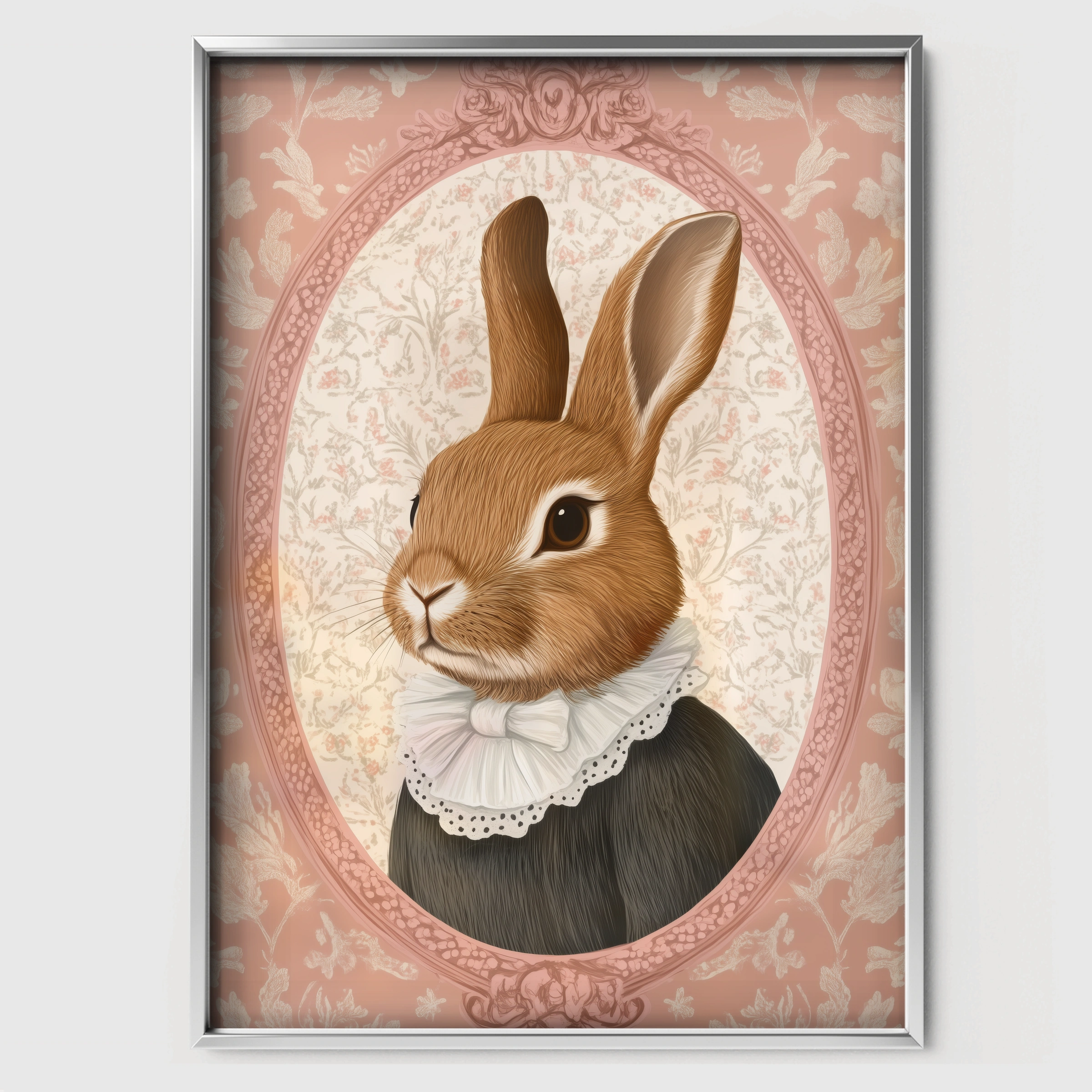 Victorian Rabbit Portrait Nursery Print - white framed nursery wall art print