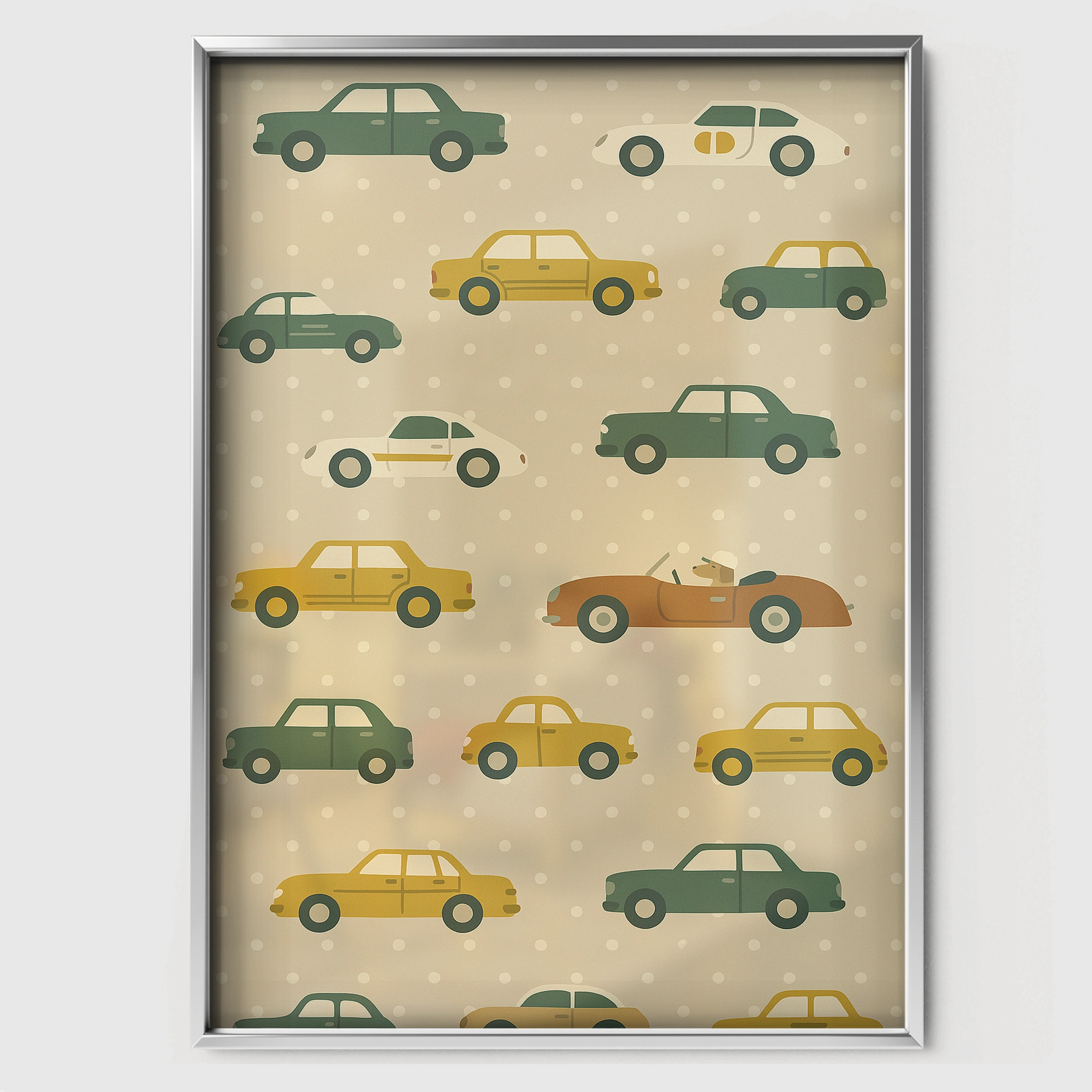 Vintage Cars Pattern Nursery Print - white framed nursery wall art print