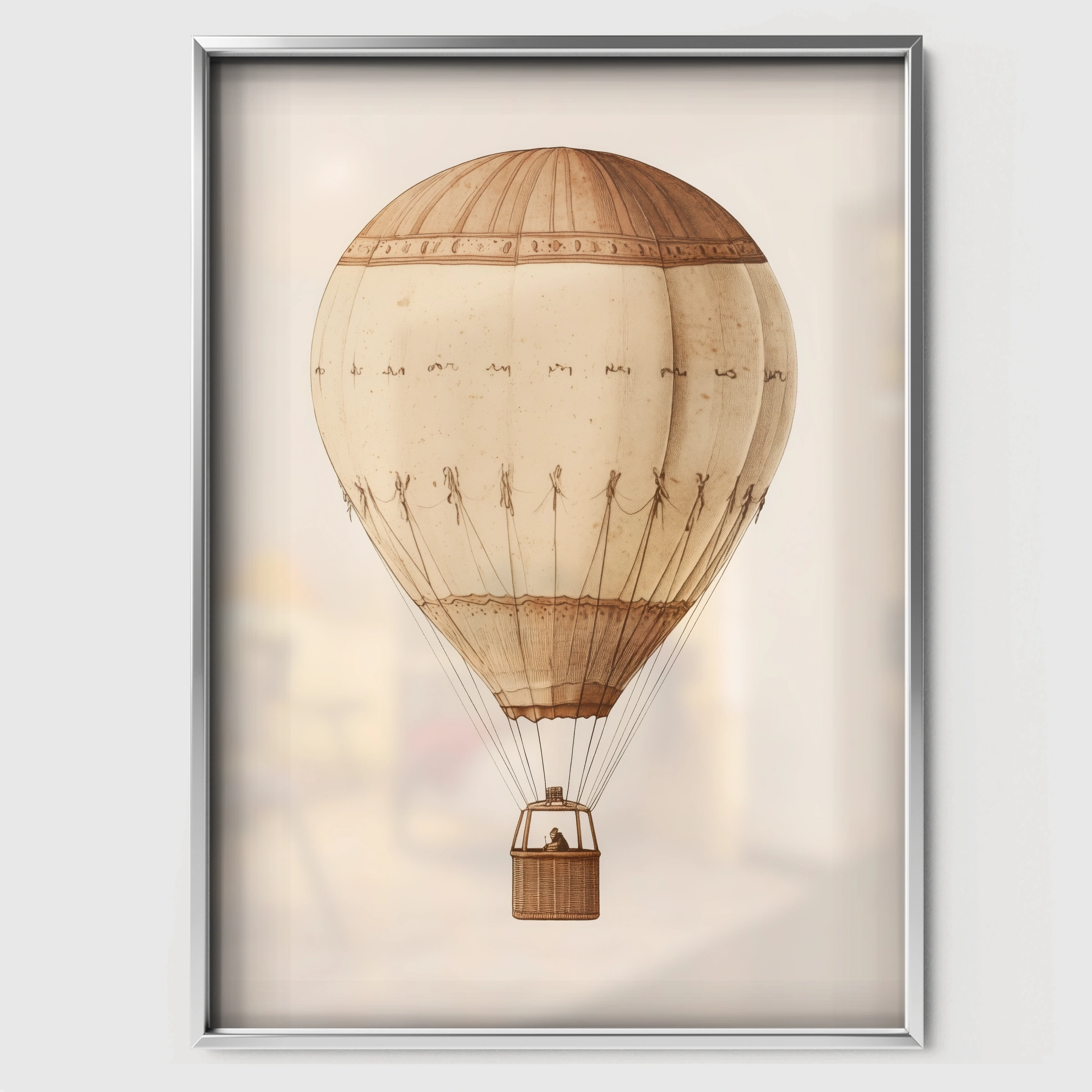 Vintage Hot Air Balloon Nursery Print - white framed nursery wall art print
