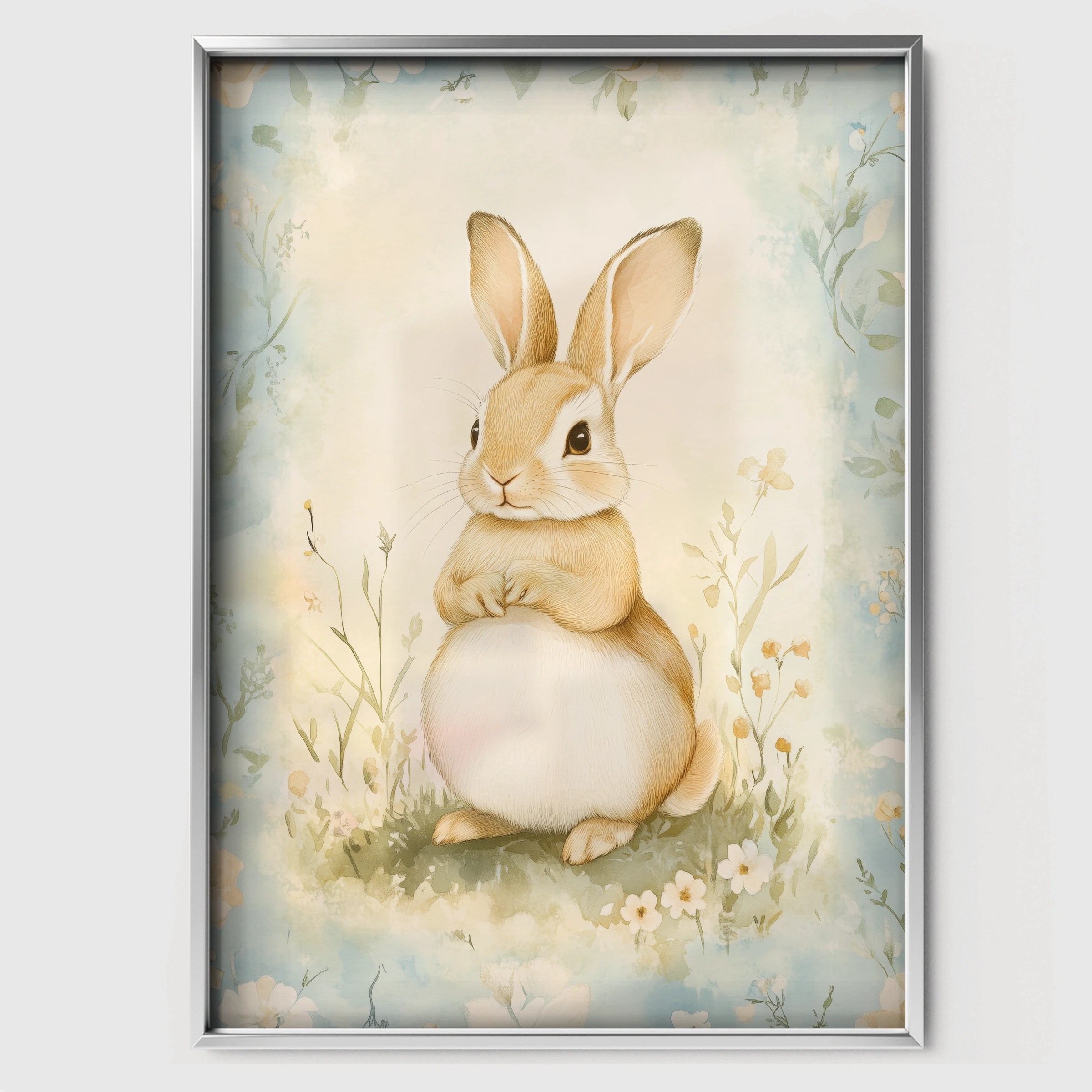 Vintage Rabbit Nursery Print - white framed nursery wall art print