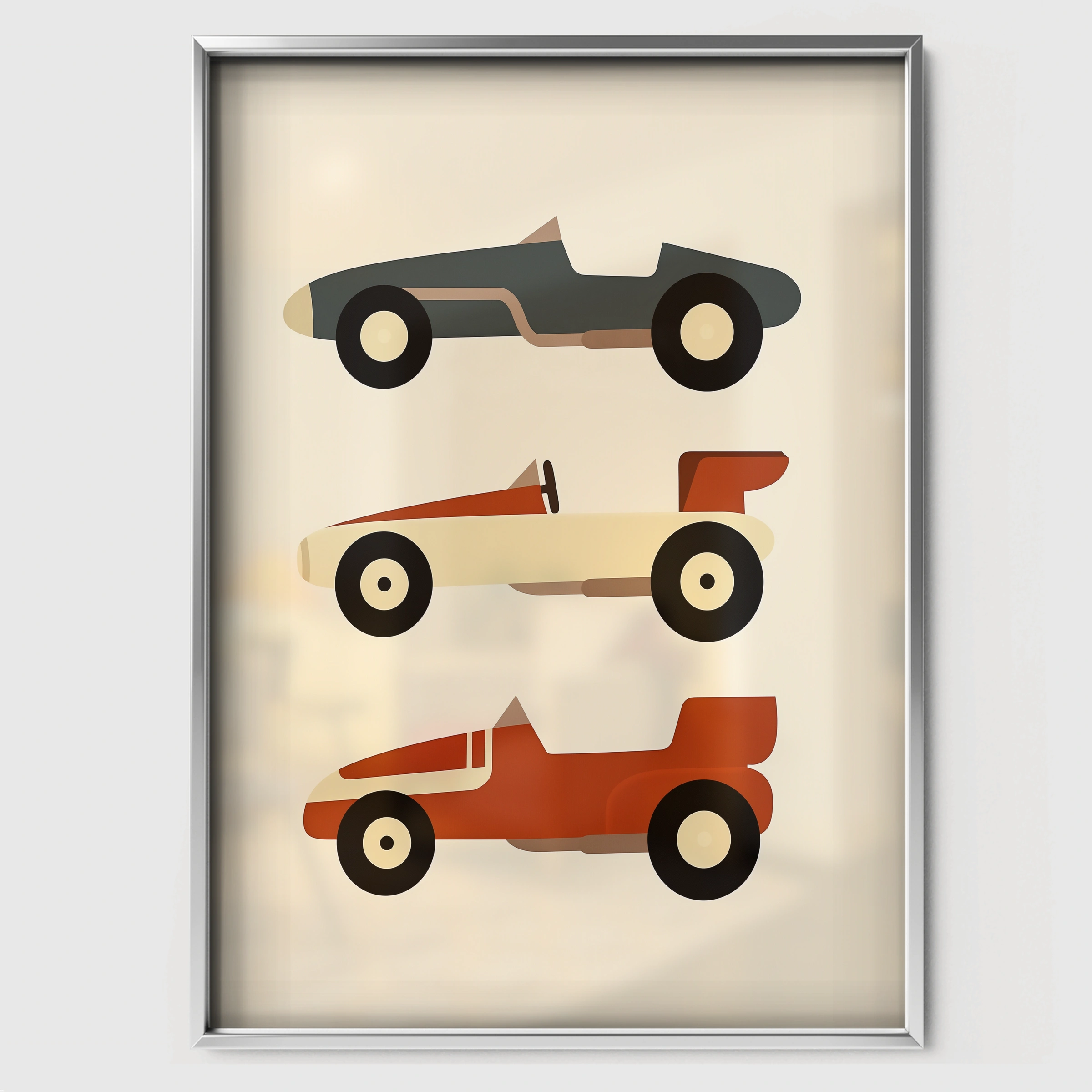 Vintage Race Cars Nursery Print - white framed nursery wall art print