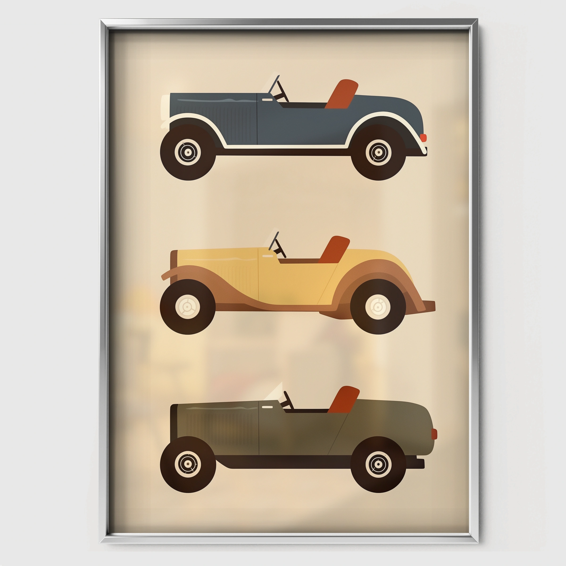 Vintage Touring Cars Nursery Print - white framed nursery wall art print