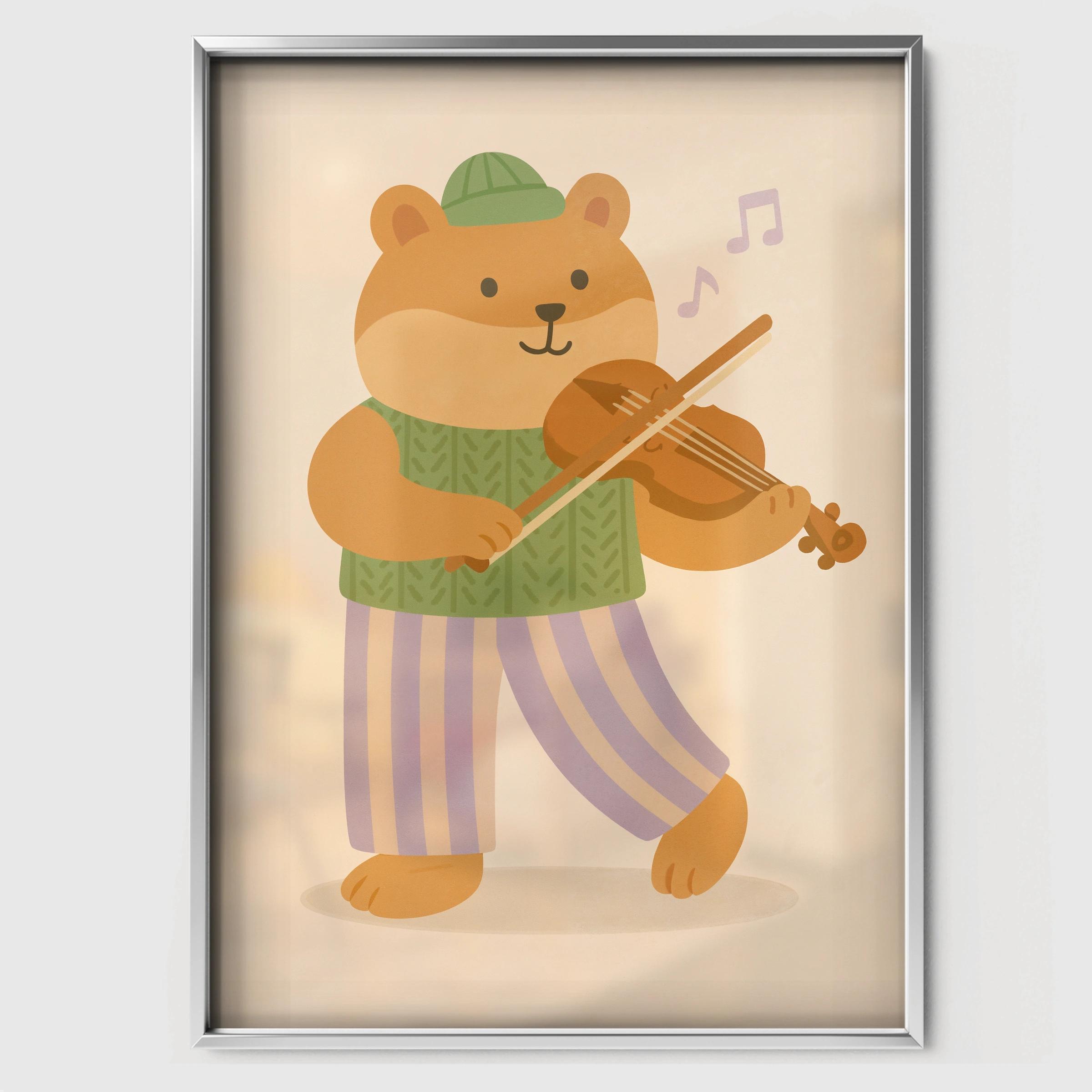 Violin Bear Nursery Print - white framed nursery wall art print