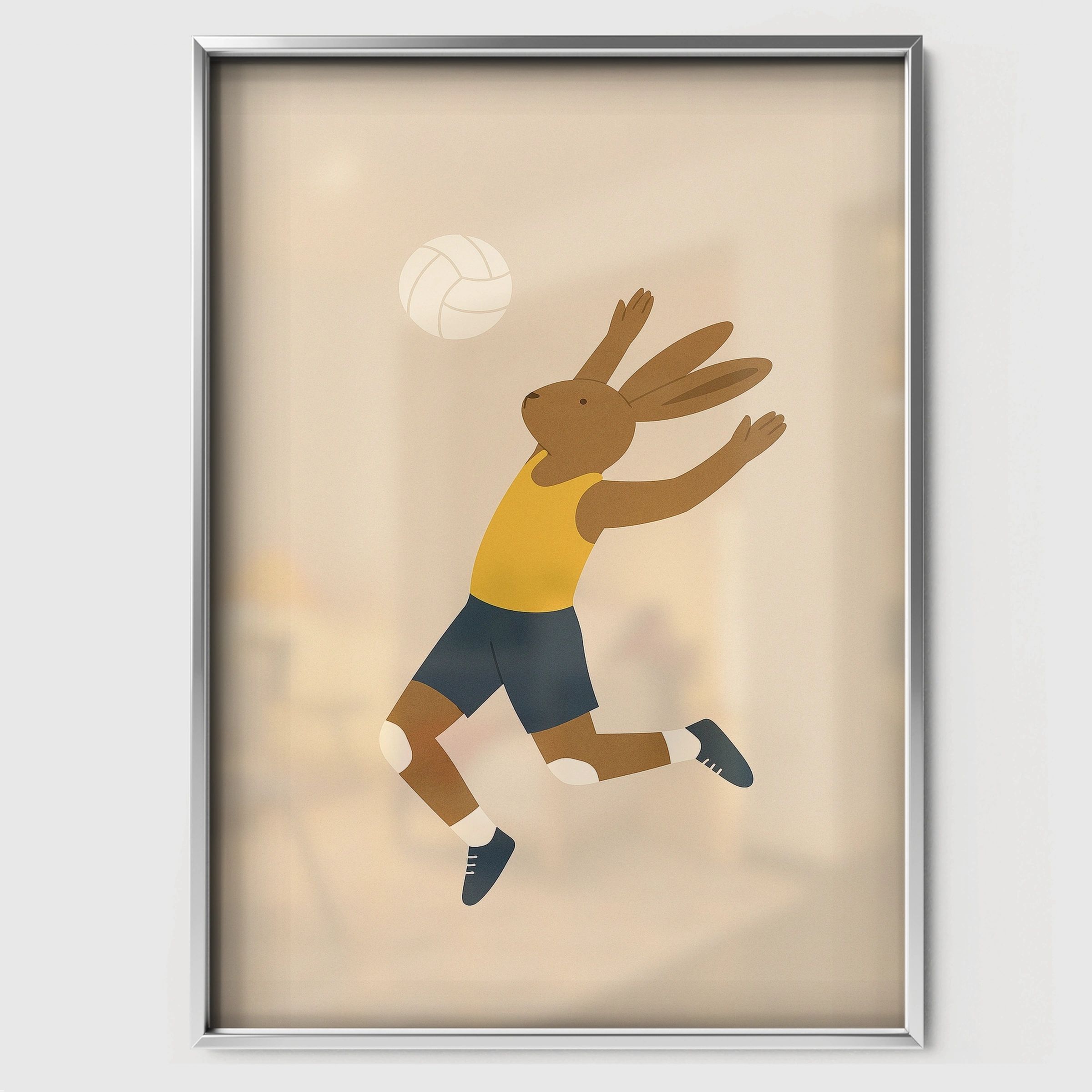 Volleyball Rabbit Nursery Print - white framed nursery wall art print