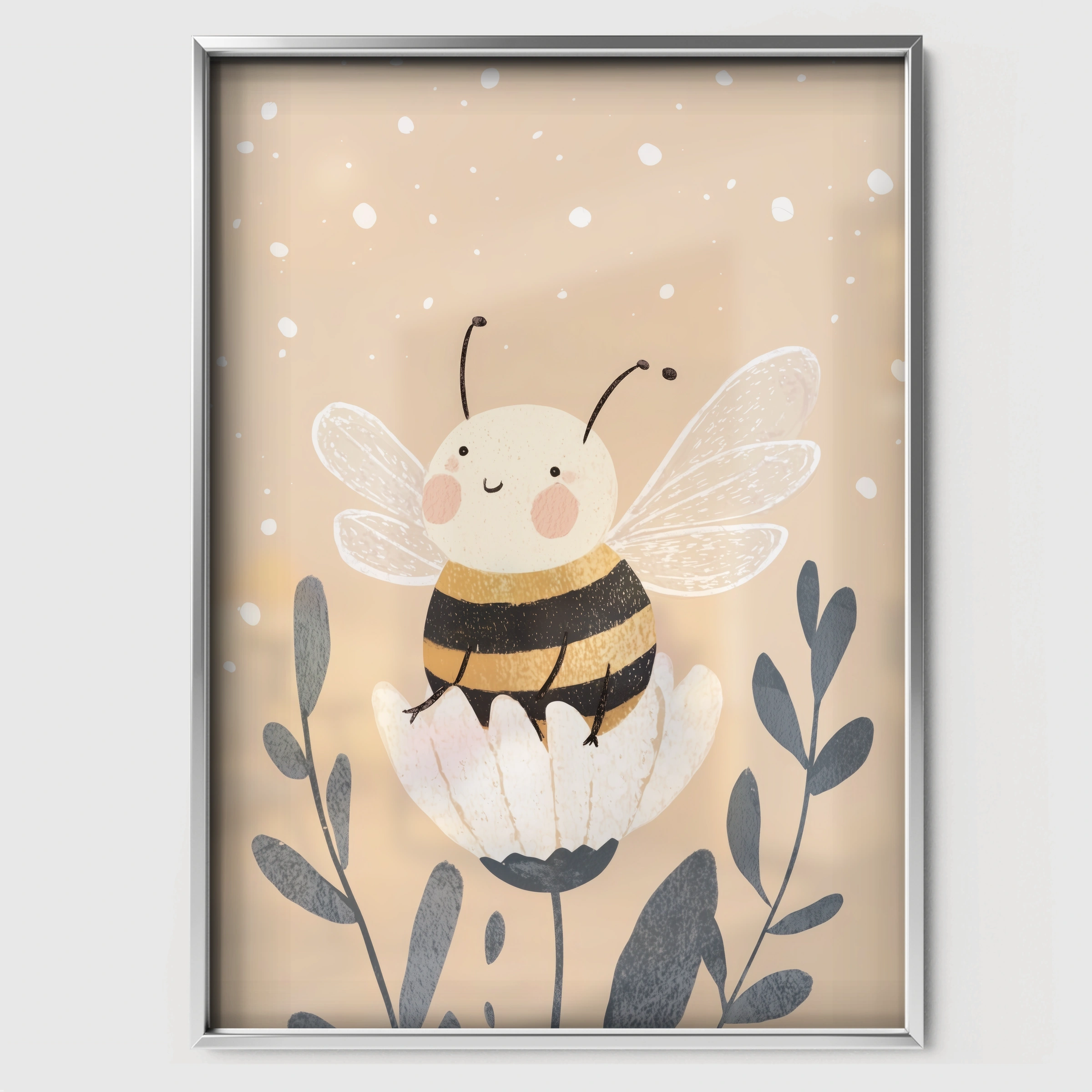 Watercolor Bumblebee Nursery Print - white framed nursery wall art print