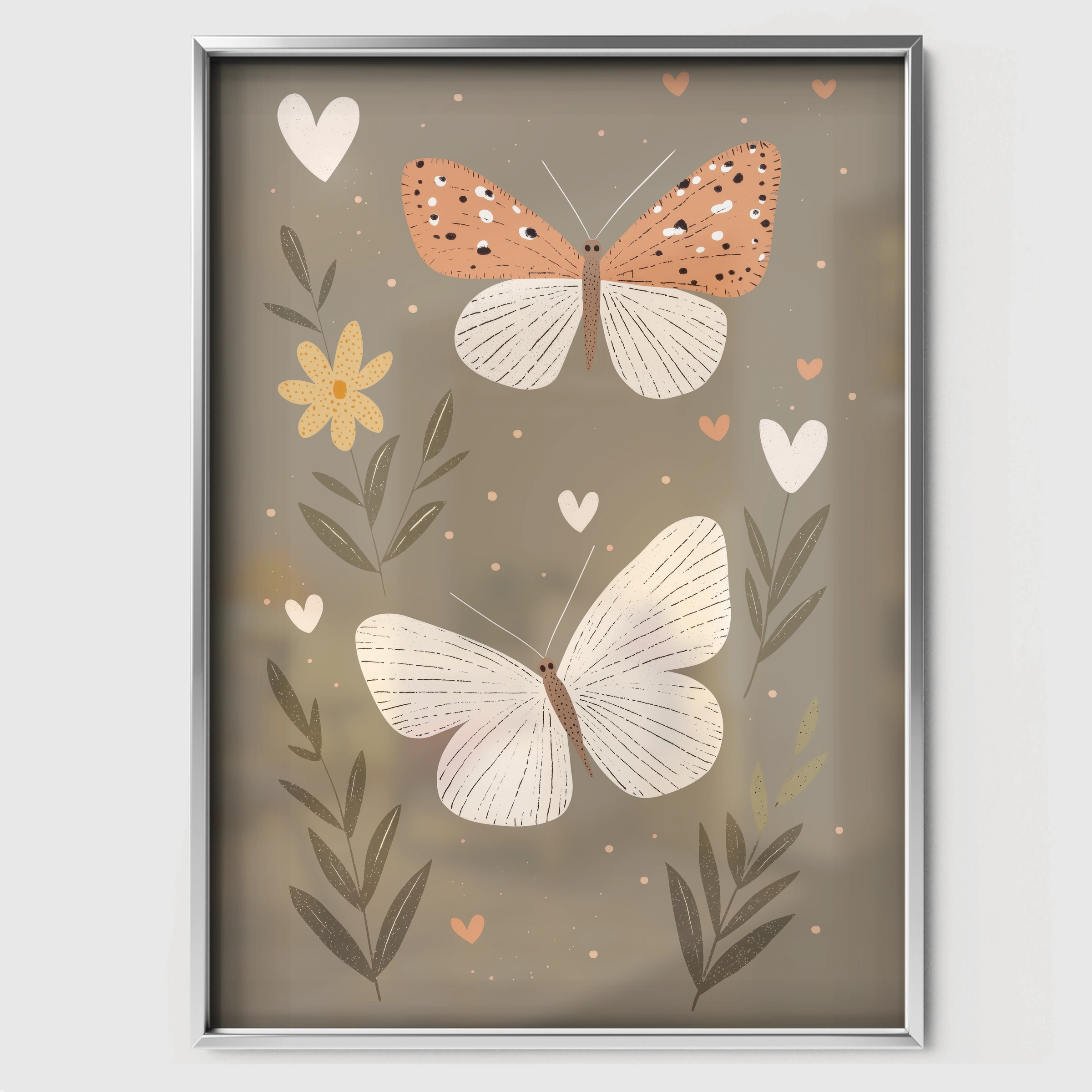 Watercolor Butterflies Nursery Print - white framed nursery wall art print