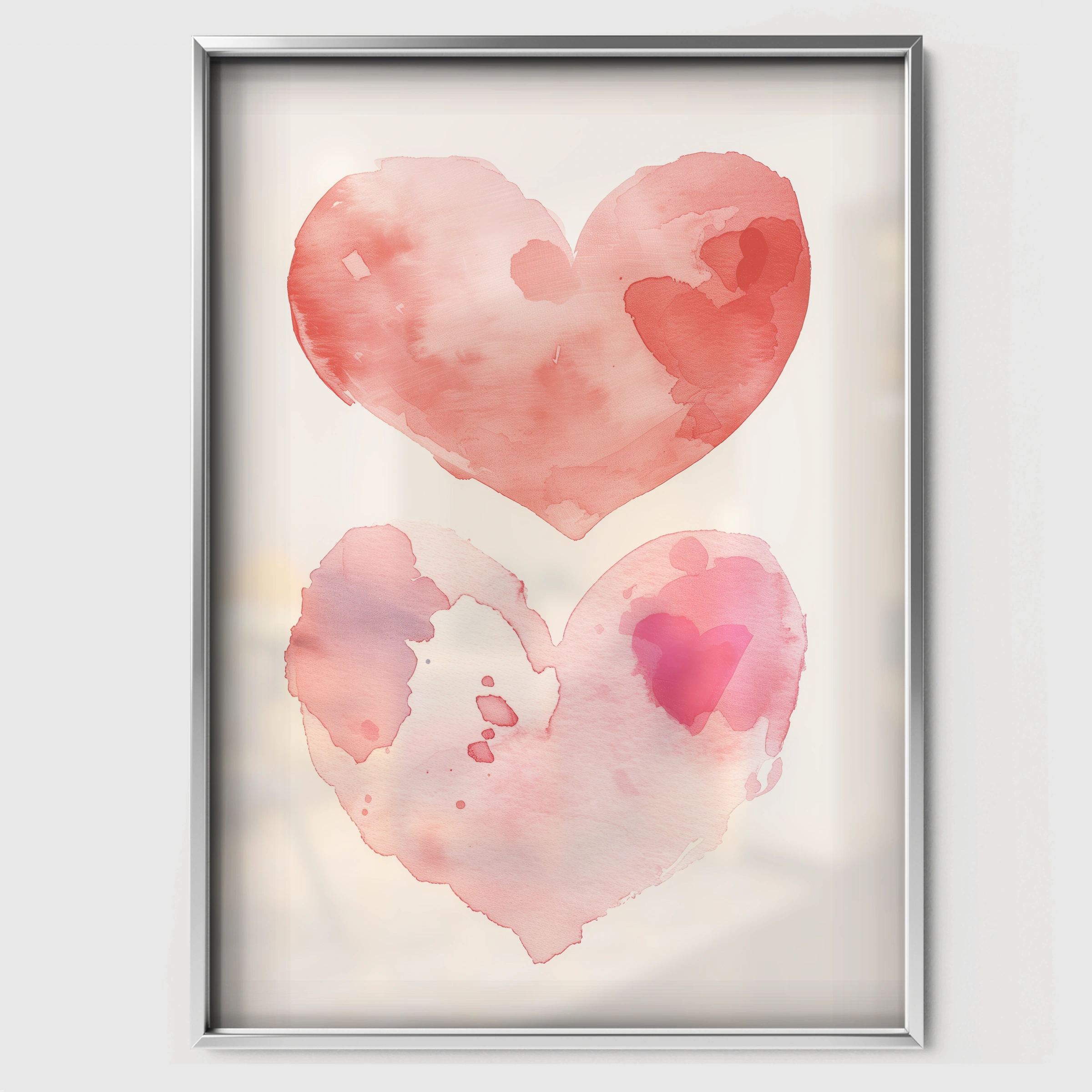Watercolor Hearts Nursery Print - white framed nursery wall art print