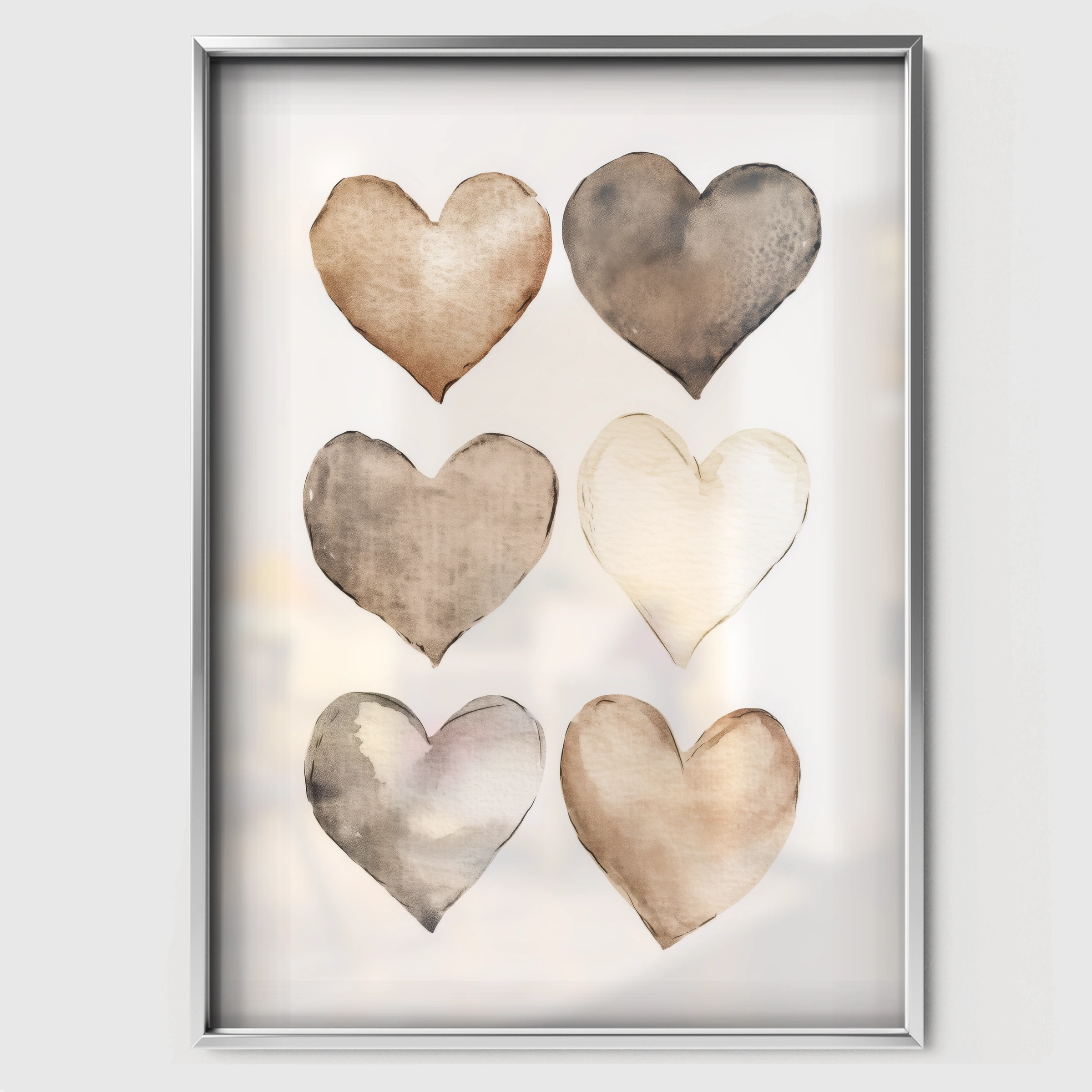 Watercolor Hearts Two Nursery Print - white framed nursery wall art print