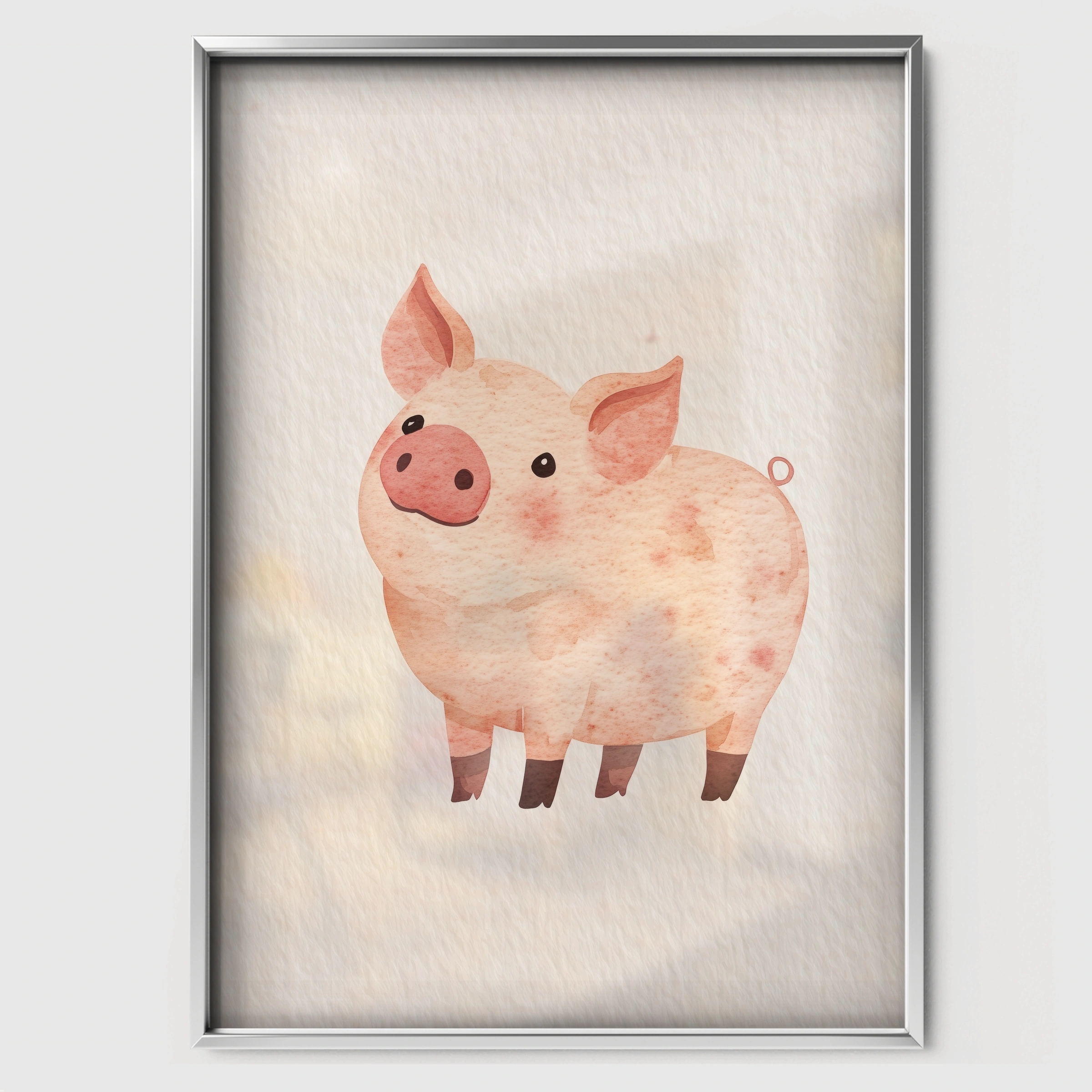Watercolor Pig Nursery Print - white framed nursery wall art print