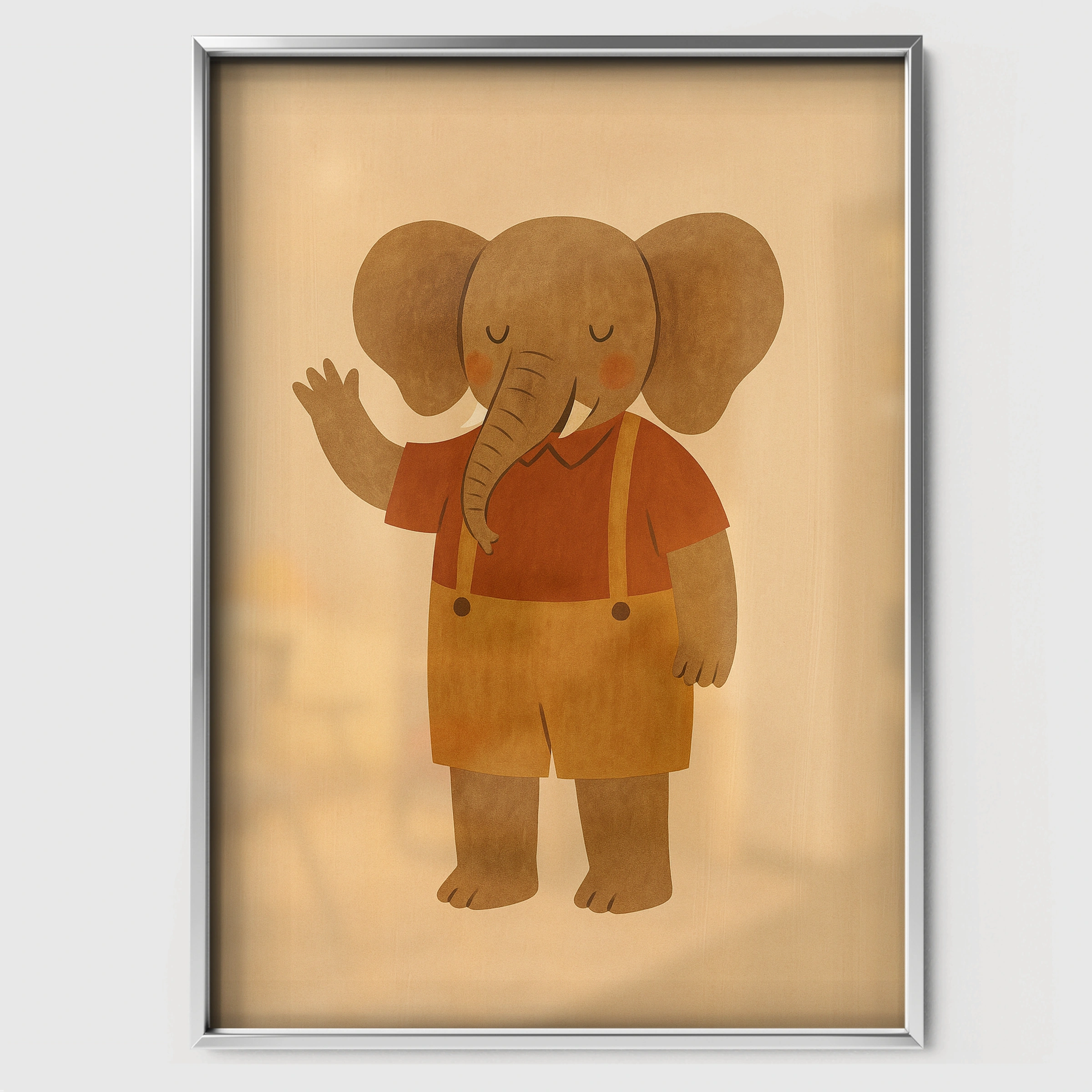 Waving Elephant Nursery Print - white framed nursery wall art print