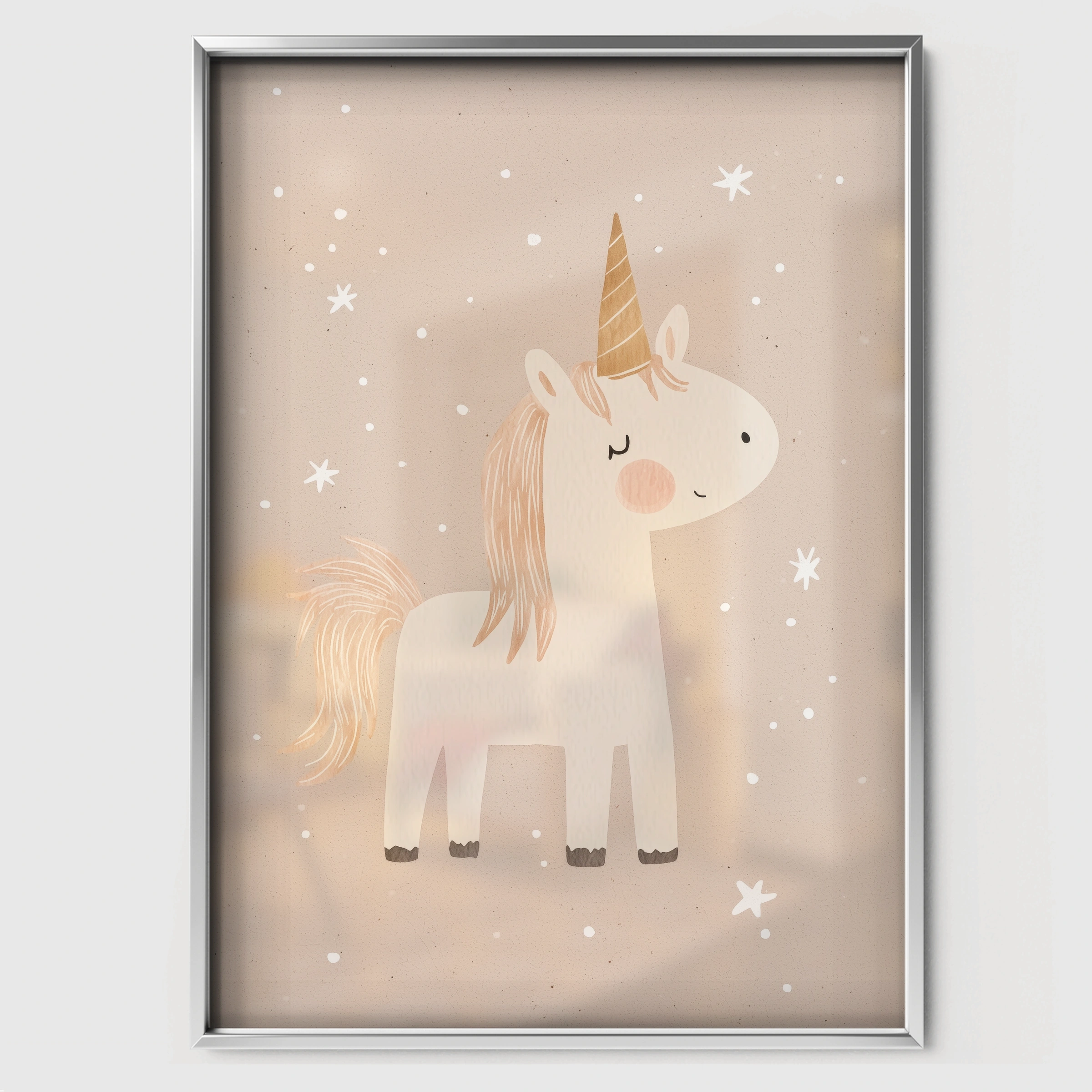 Whimsical Unicorn Nursery Print - white framed nursery wall art print