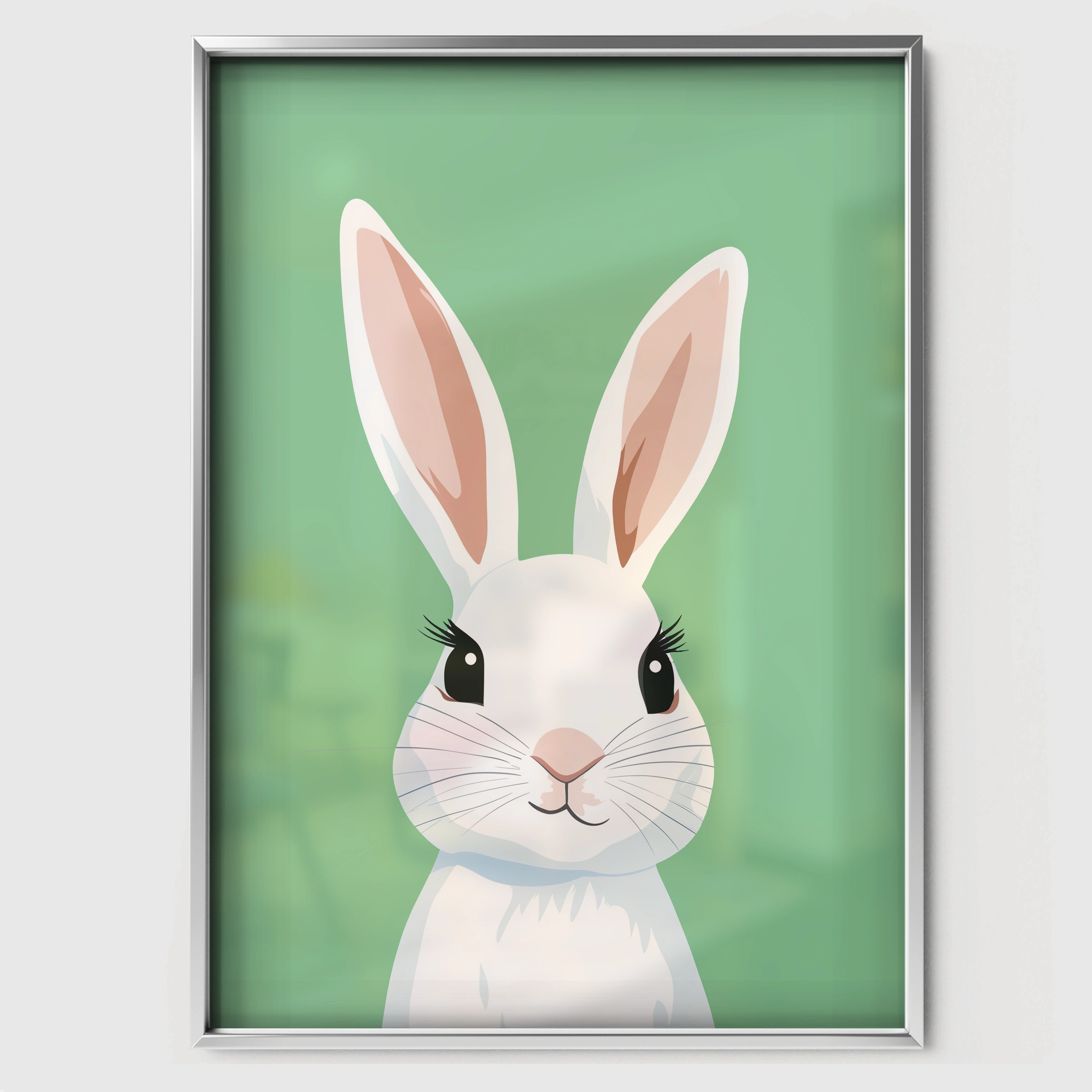 White Bunny Nursery Print - white framed nursery wall art print