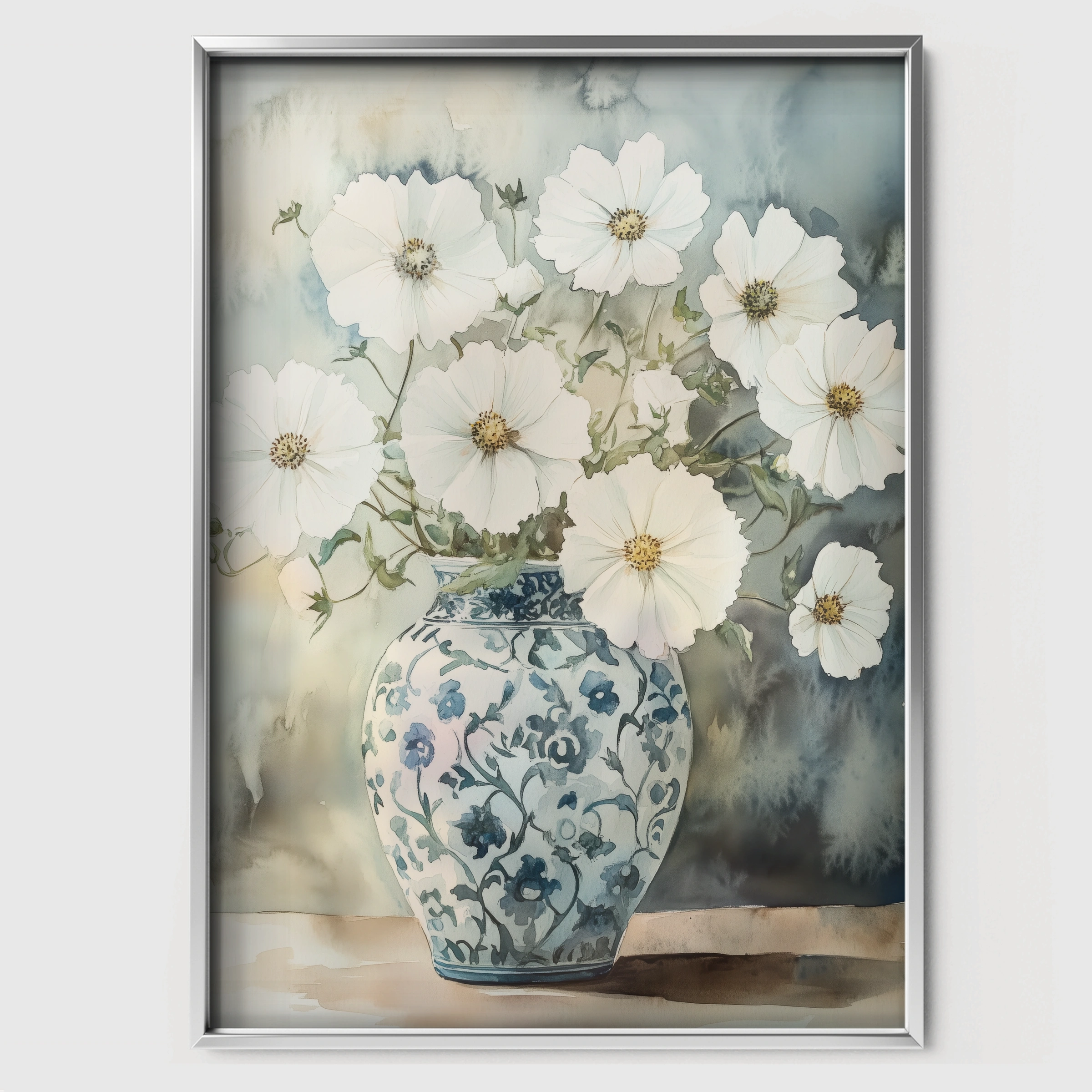 White Flowers in a Vase Nursery Print - white framed nursery wall art print