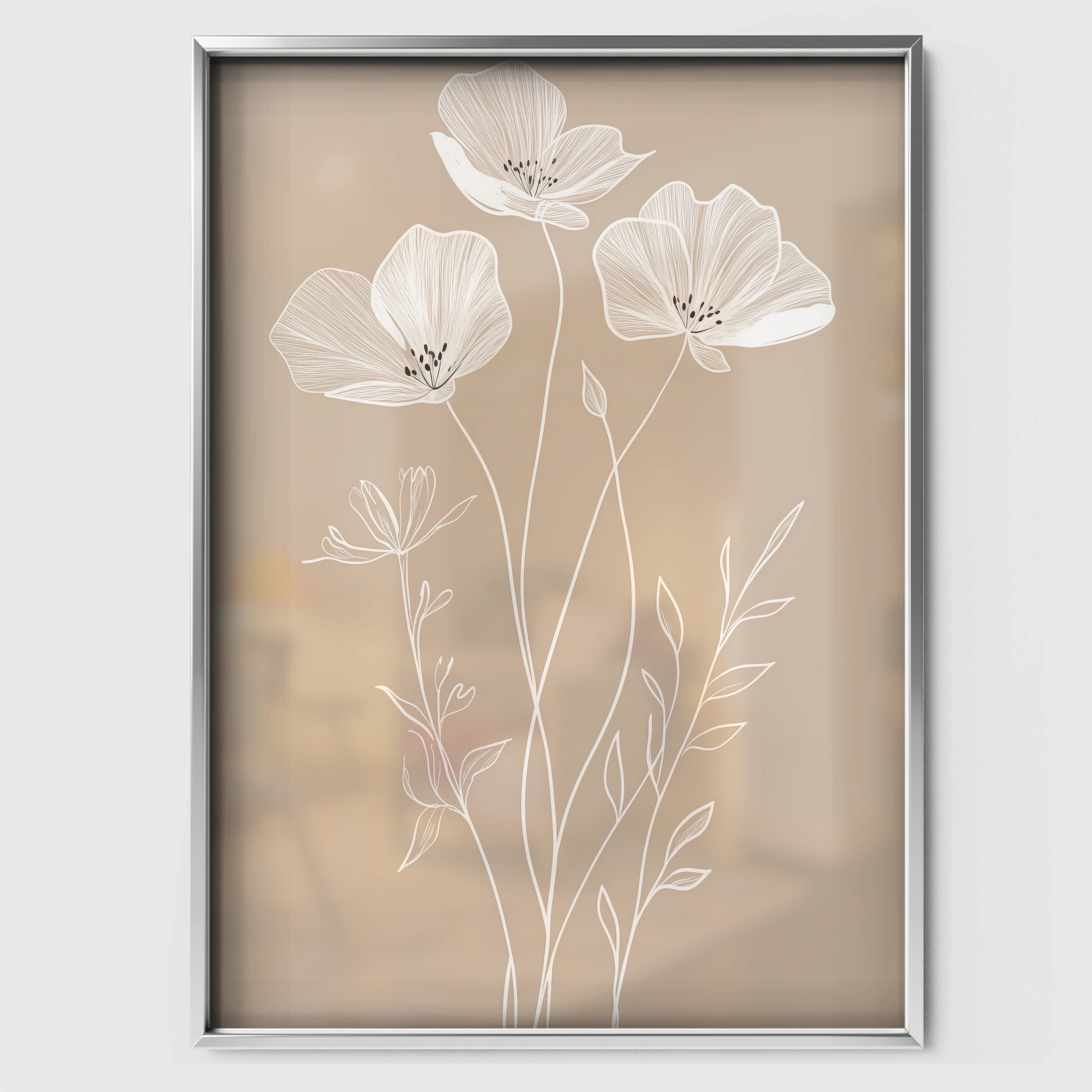 White Flowers Nursery Print - white framed nursery wall art print
