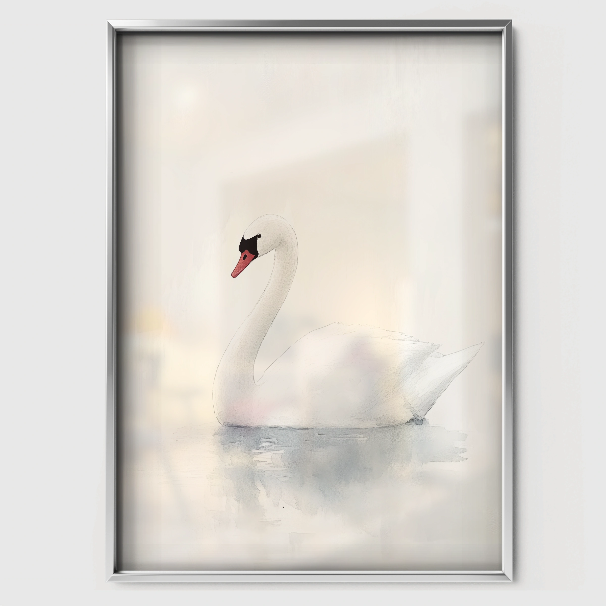 White Swan Nursery Print - white framed nursery wall art print