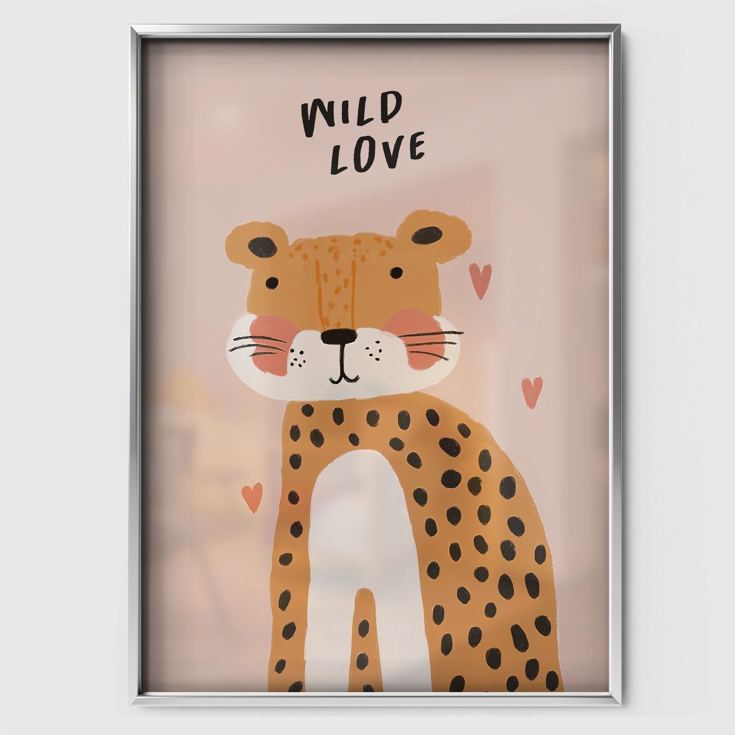 Wild Love Cheetah Nursery Print - white framed nursery wall art print