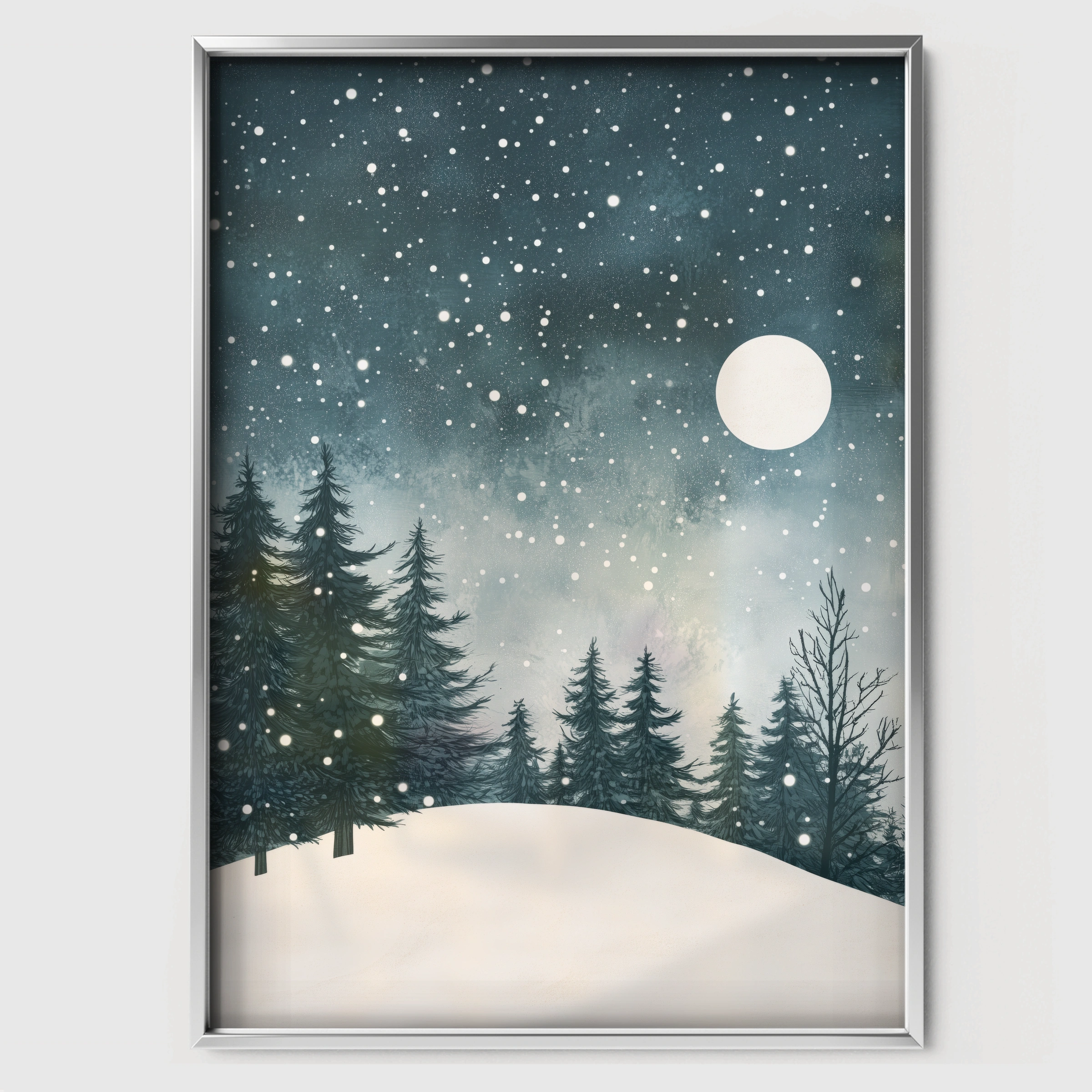 Winter Forest Moon Christmas Print - white framed nursery wall art print