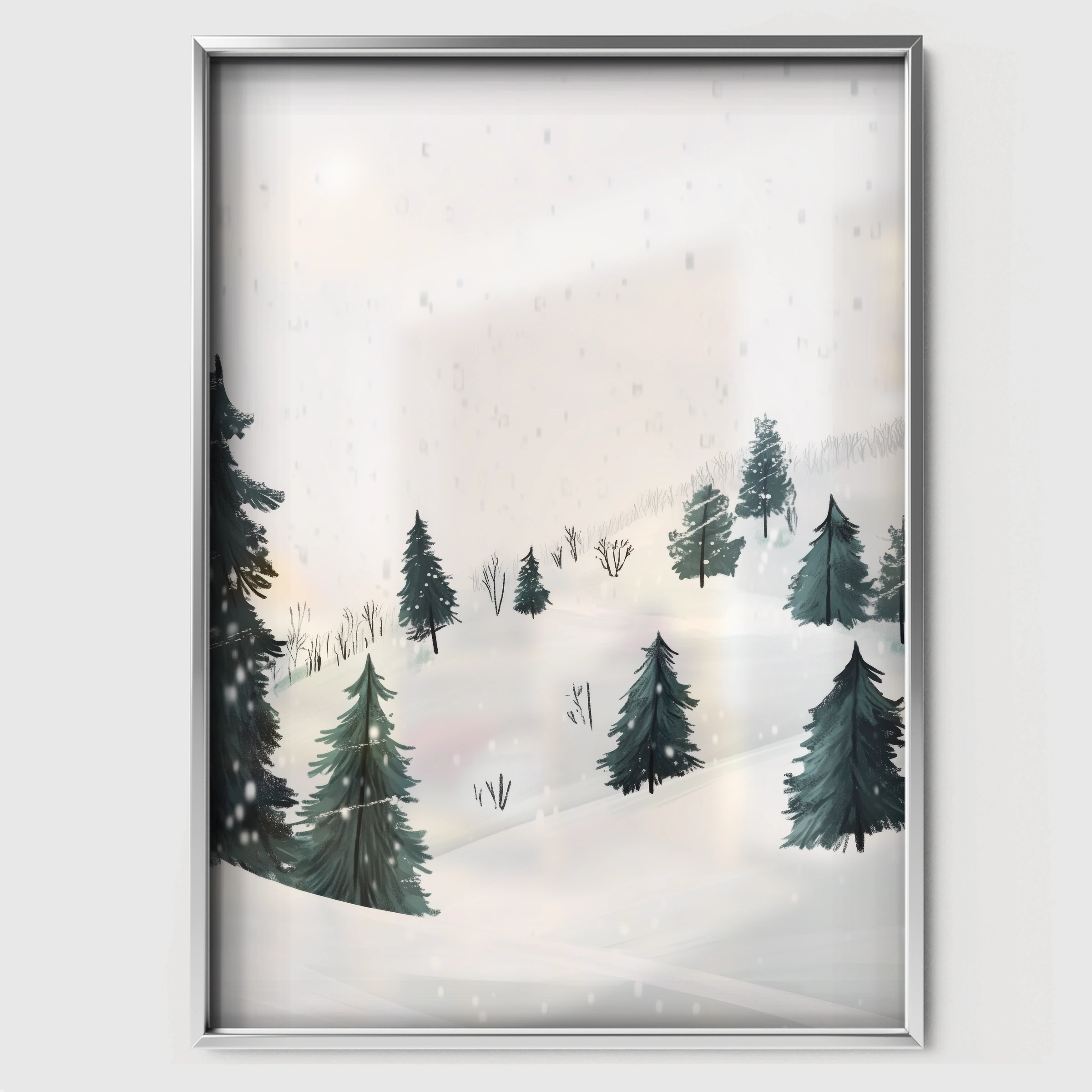 Winter Landscape Christmas Print - white framed nursery wall art print