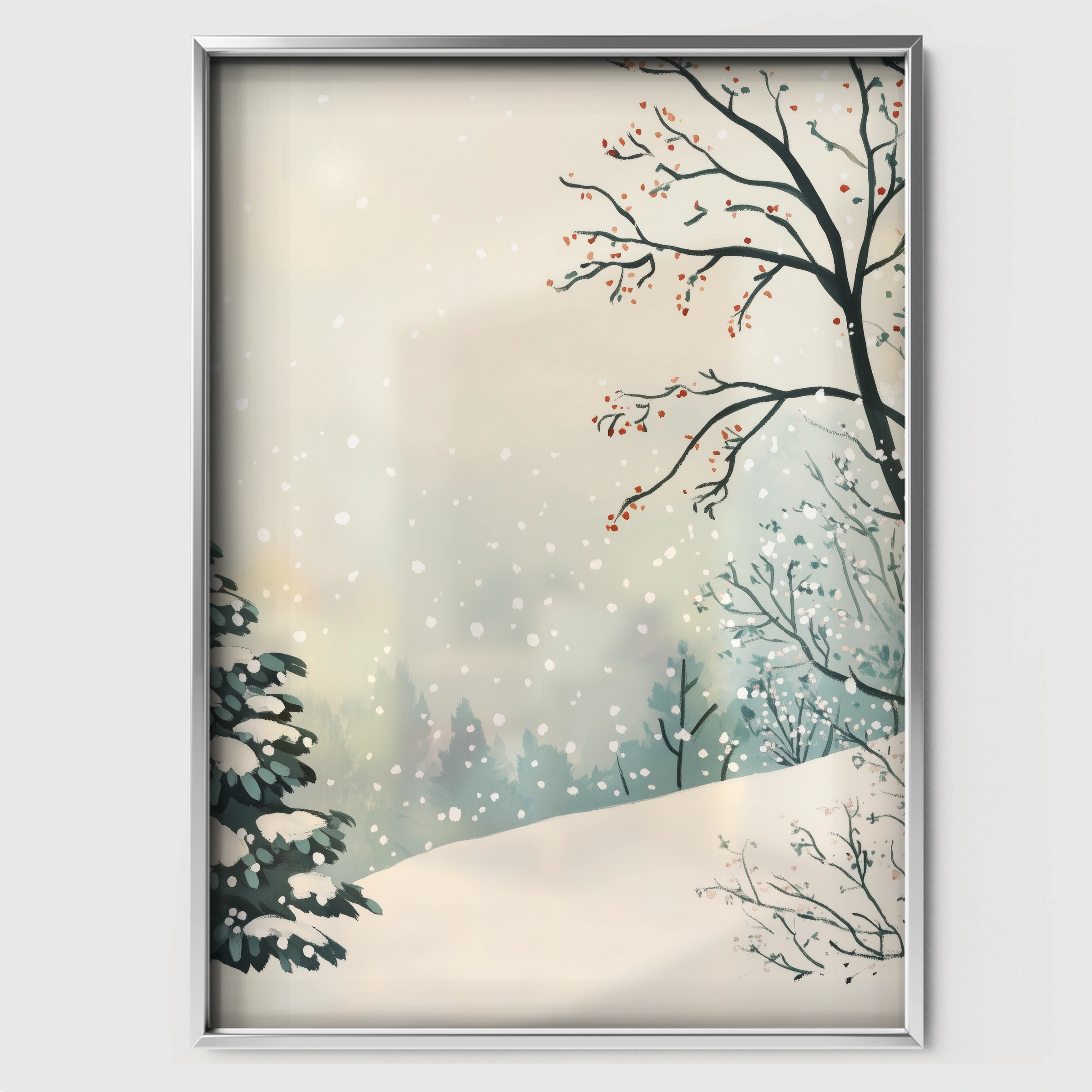 Winter Scene Christmas Print - white framed nursery wall art print