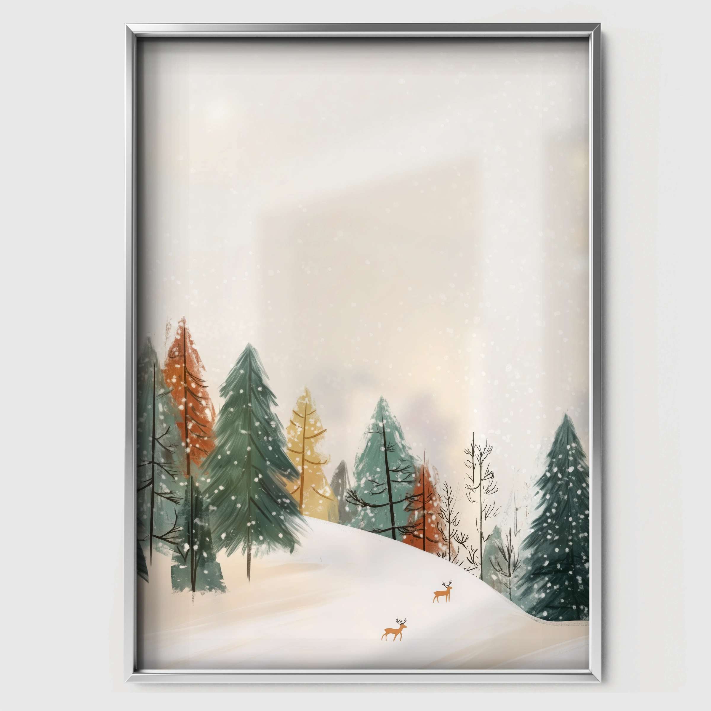 Winter Trees Christmas Print - white framed nursery wall art print