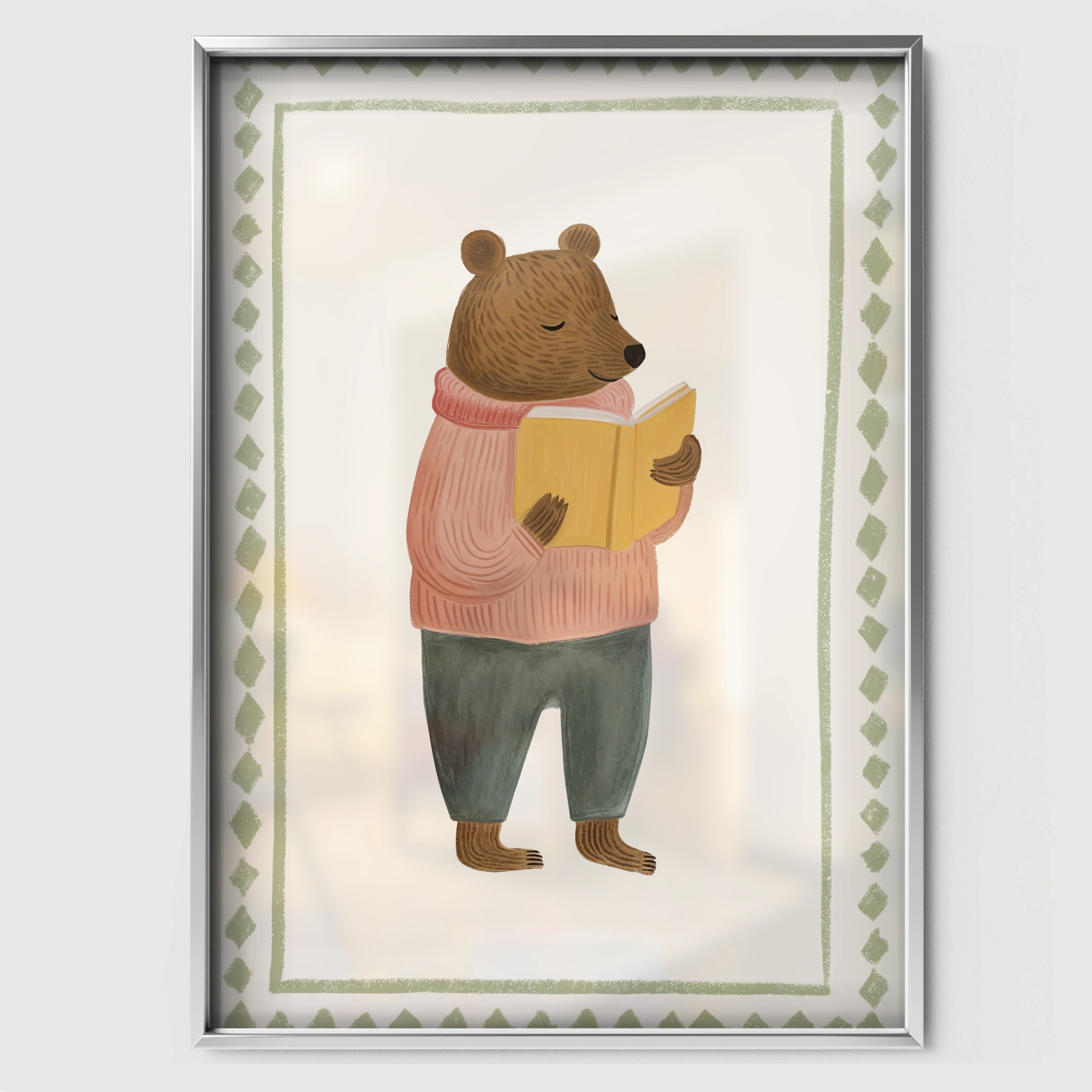 Woodland Bear Nursery Print - white framed nursery wall art print